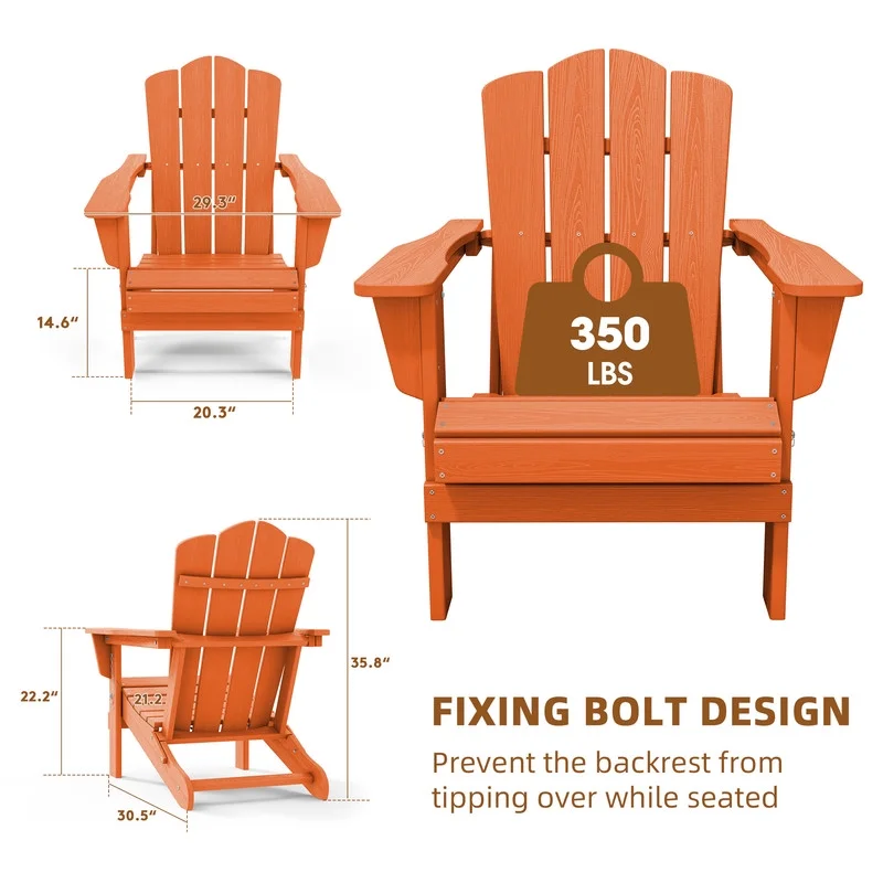 Outdoor Patio Folding HDPE Resin Adirondack Chair, Red - Womvr