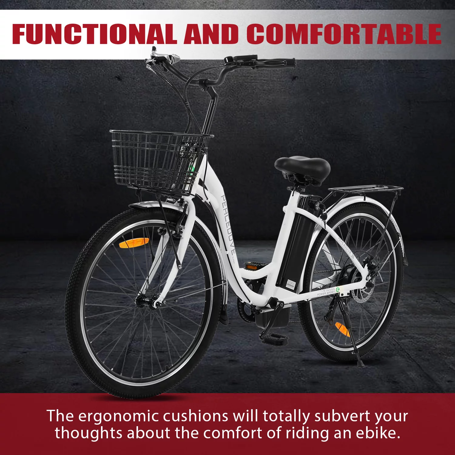 Ecotric 26 Inch 36 V 10 AH 350 W City Bike Electric Bicycle e-bike White with Basket 7 Speed Step Through Commuter for Women Girls A-E516646 - Womvr