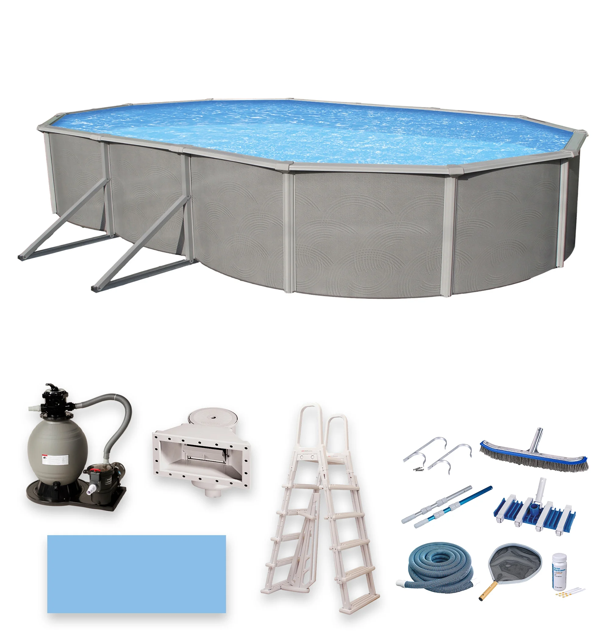 Belize 18-ft x 33-ft Oval 52-in Deep 6-in Top Rail Metal Wall Swimming Pool Package - Womvr