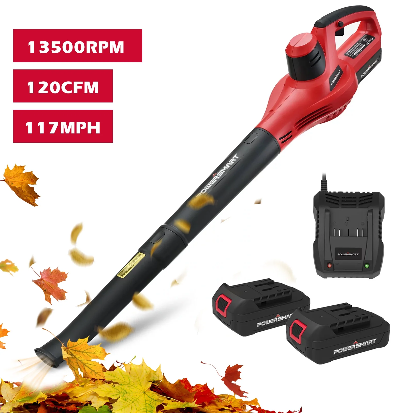 PowerSmart 20V Cordless Handheld Garden Leaf Blower with two 2.0Ah Batteries and Charger,PS76101A - Womvr