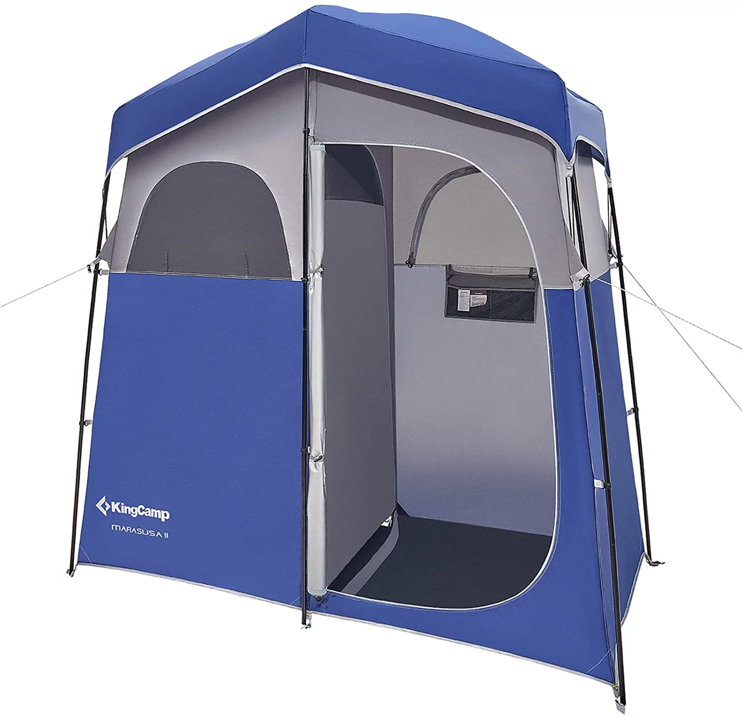 KingCamp Oversized 2 Rooms Camping Shower Tent Extra Wide Outdoor Shower Tent Privacy Tent for Portable Toilet/Bathroom/Dressing Changing Room with Carry Bag, Blue - Womvr