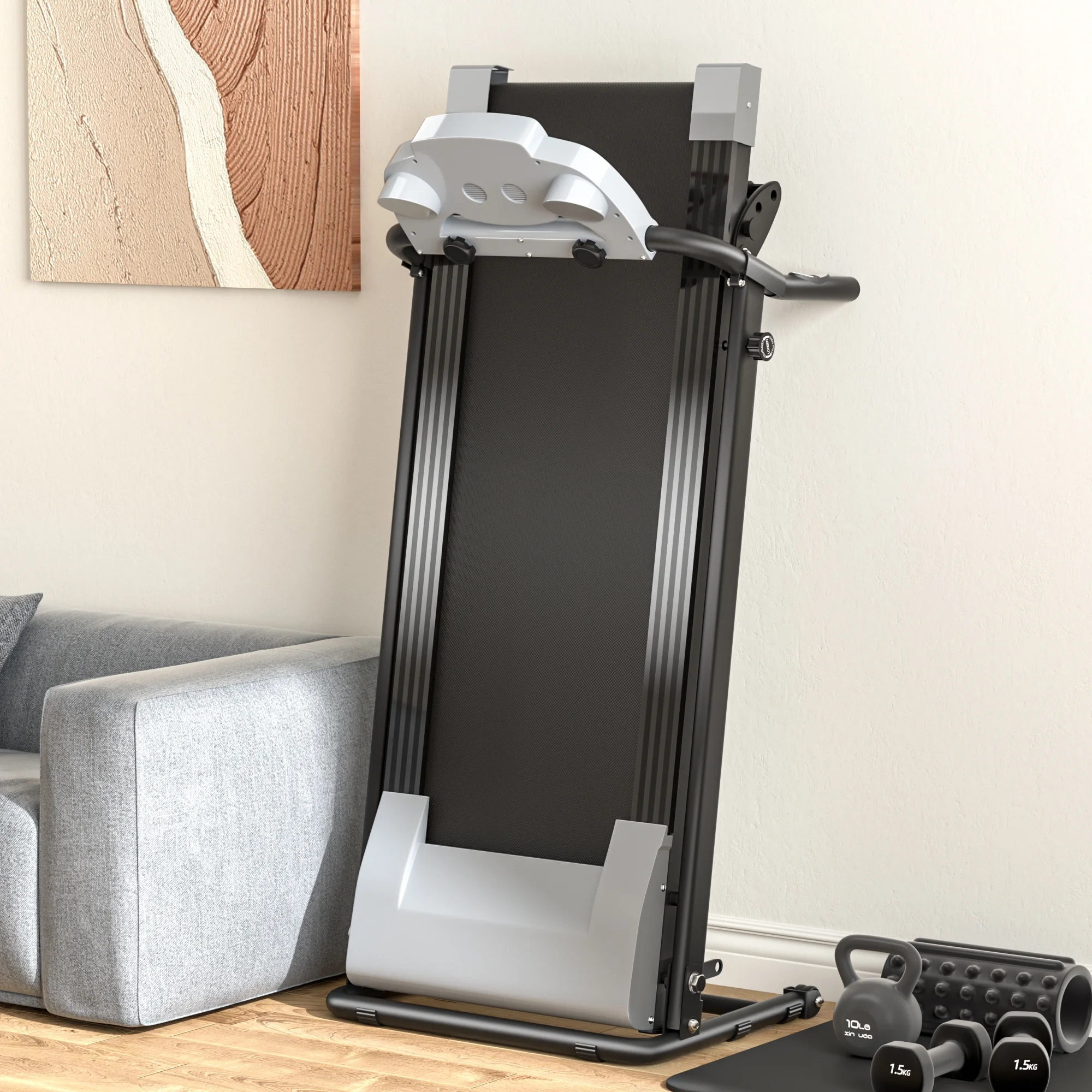 Jaxpety 2.0 HP Portable Folding Electric Treadmill 3 Incline Running Machine with LCD Display, Ipad and Drink Holder - Womvr