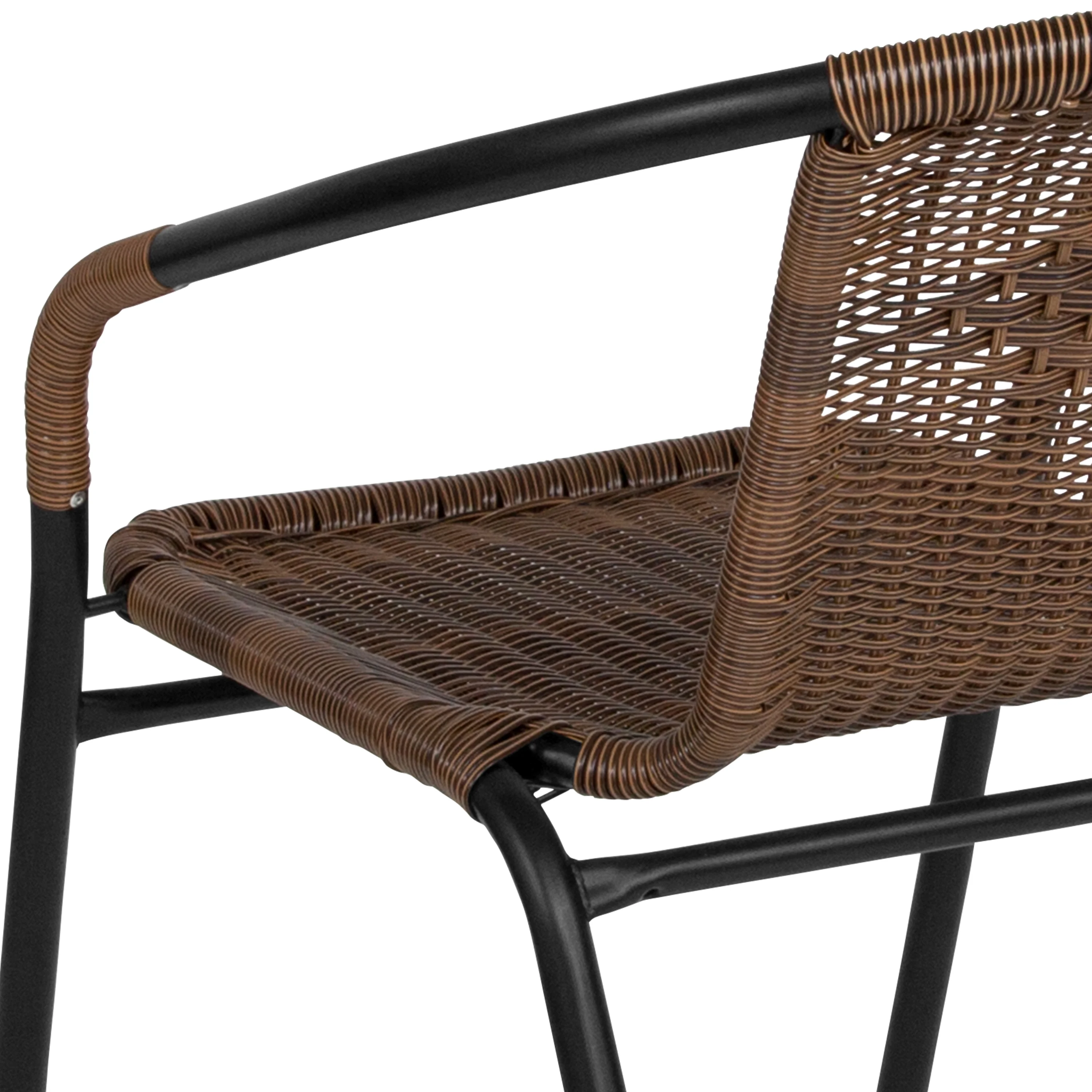 Emma + Oliver 2 Pack Gray Rattan Indoor-Outdoor Restaurant Stack Chair with Curved Back - Womvr