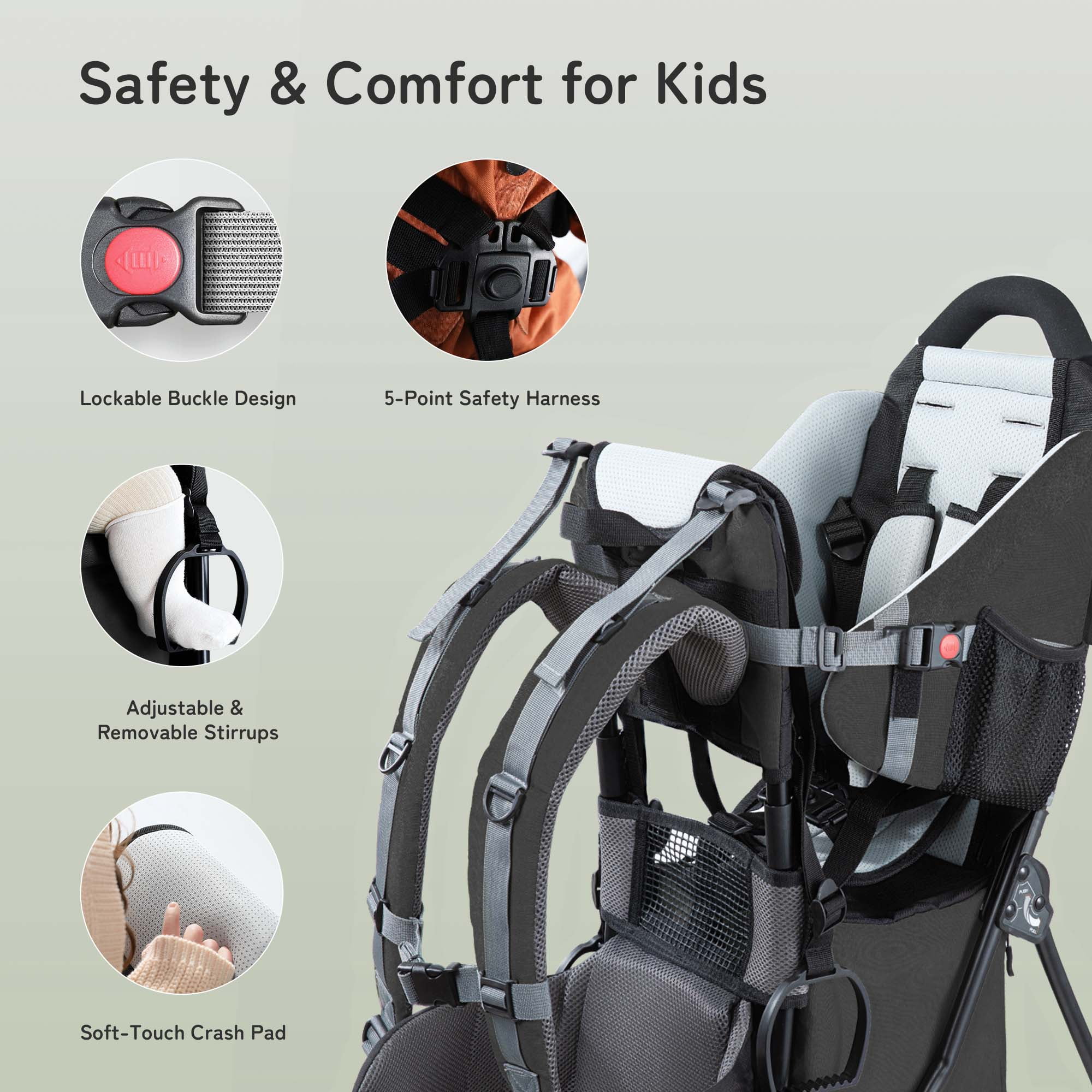 Besrey Baby Hiking Backpack Carrier for Toddlers, Waterproof & Lightweight Outdoor Child Back Frame, Black - Womvr