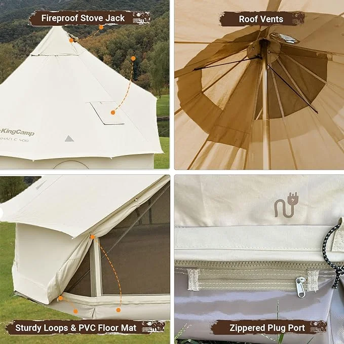KingCamp Khan Canvas Bell Tent for Camping, 4 Seasons 16.4FT Canvas Yurt Tent with Stove Jack Hole, 8-People Luxury Glamping Tent for Family Camping Outdoor Hunting Party, White - Womvr