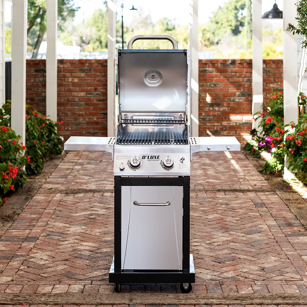 Nexgrill Deluxe 2-Burner Propane Gas Grill w/ 2 Foldable Shelves, Outdoor Cooking, Patio, BBQ, Silver & Black, 720-0864RA - Womvr