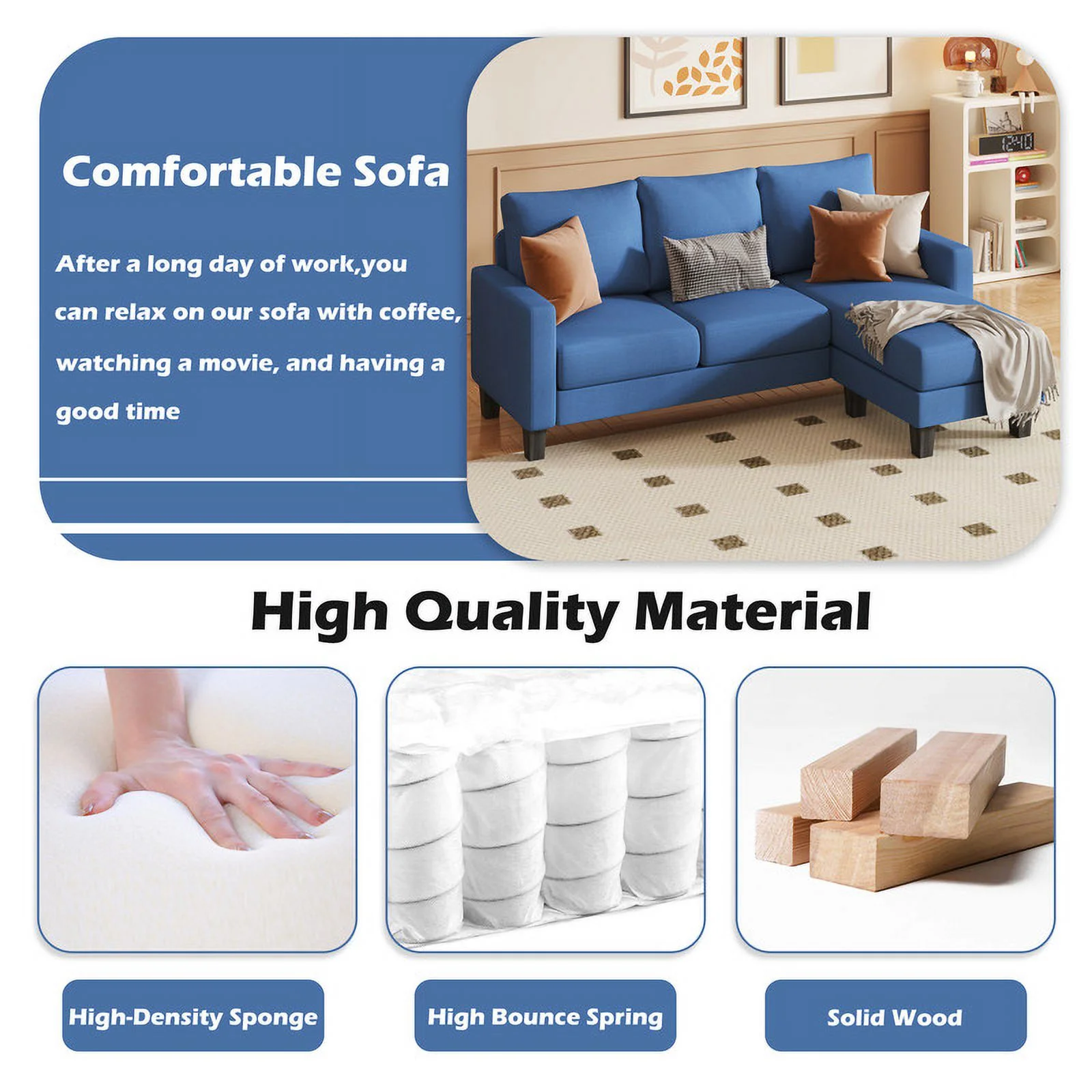 Homall Convertible Sectional Sofa Couch, Modern Linen Fabric L-Shaped Couch 3-Seat Sofa Sectional with Reversible Chaise for Small Living Room, Apartment and Small Space, Dark Gray - Womvr