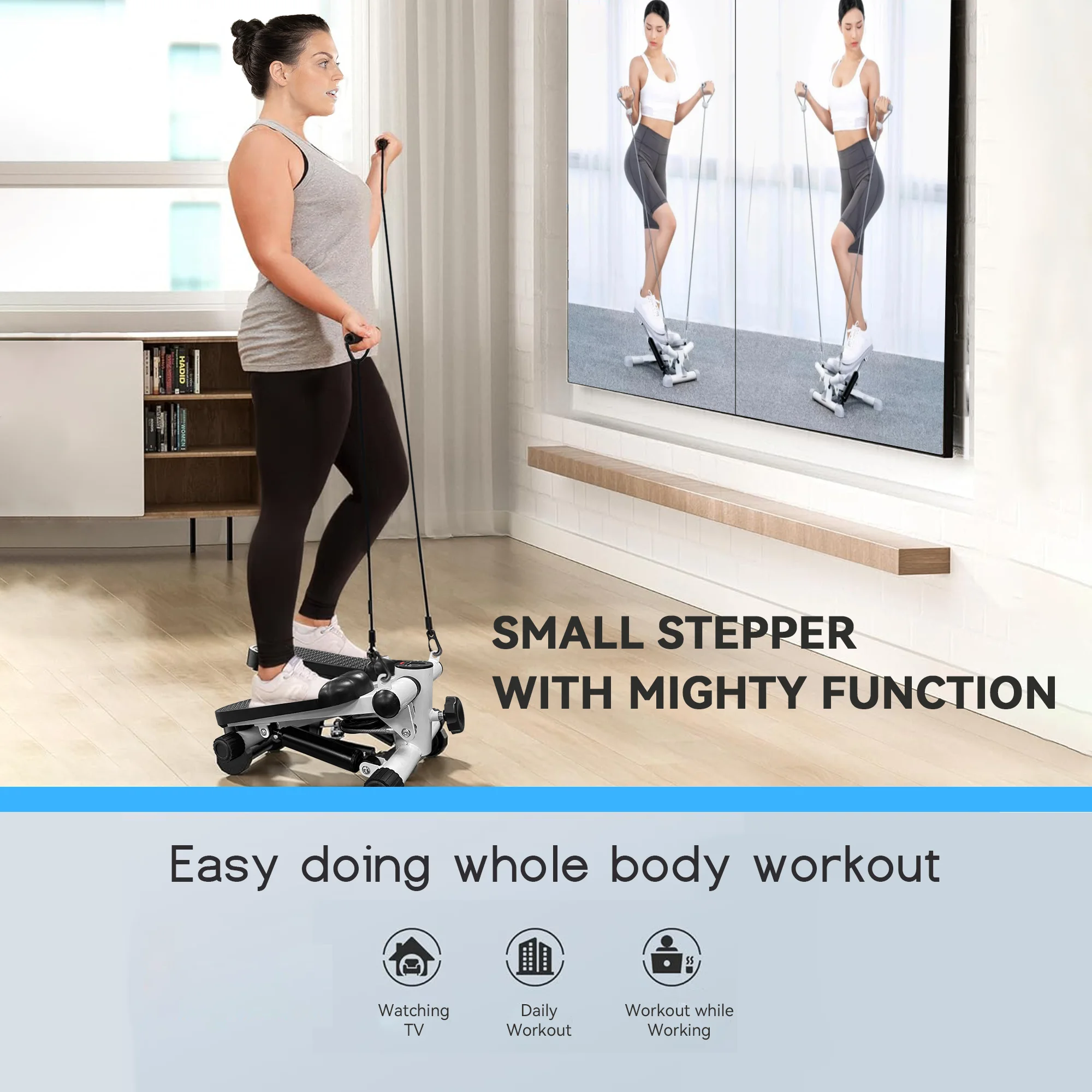 BlMZUC Mini Steppers for Exercise, Mute the Sound with Resistance Bands, 331lbs Loading Capacity, Digital Monitor, Optional Twist Motion for Home Fitness - Black - Womvr