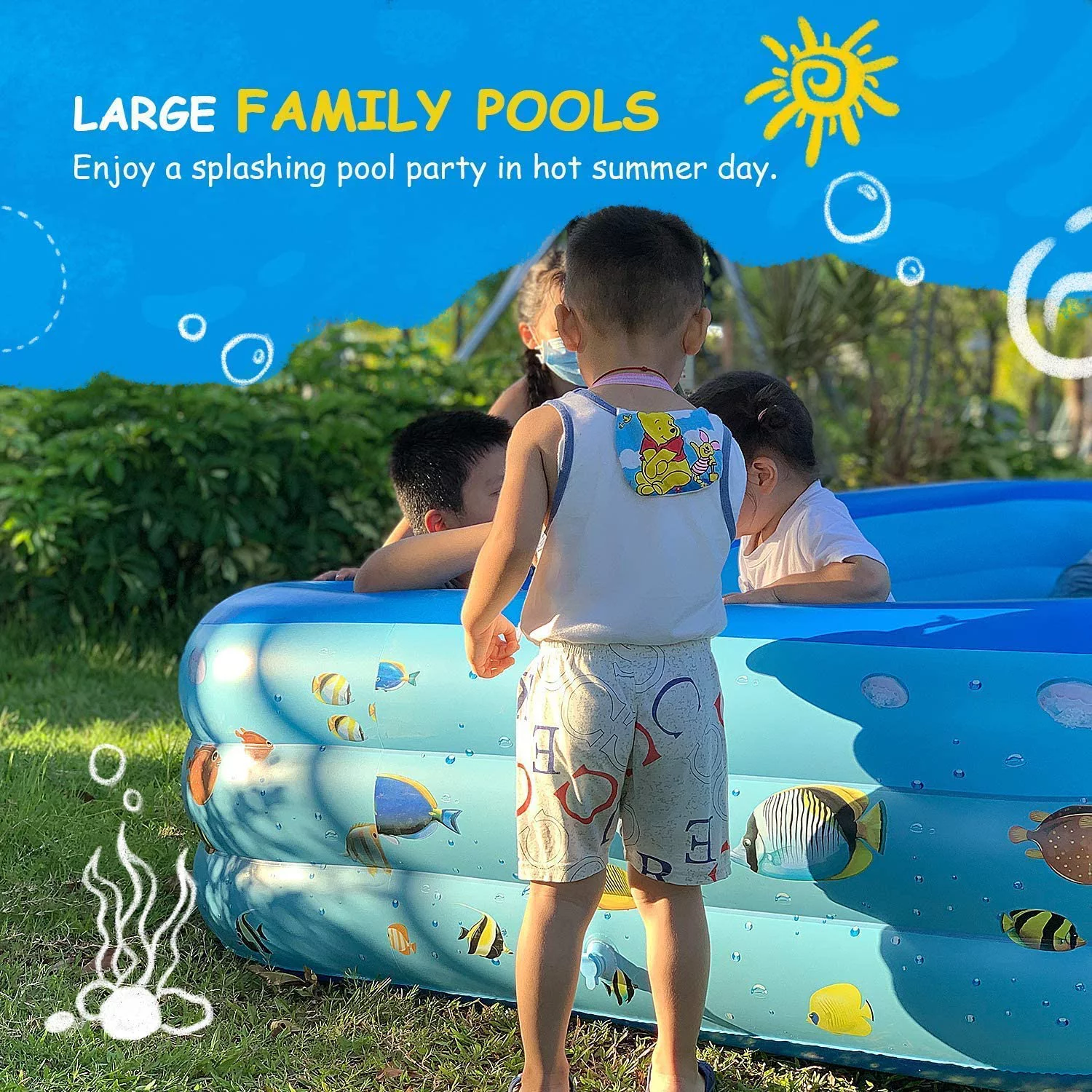 Elemore Home Inflatable Pool, 9.83 x 6 x 1.83 ft Family Swimming Pools for Kids, Toddlers, Infant, Adult, Rectangular, Thickened - Womvr