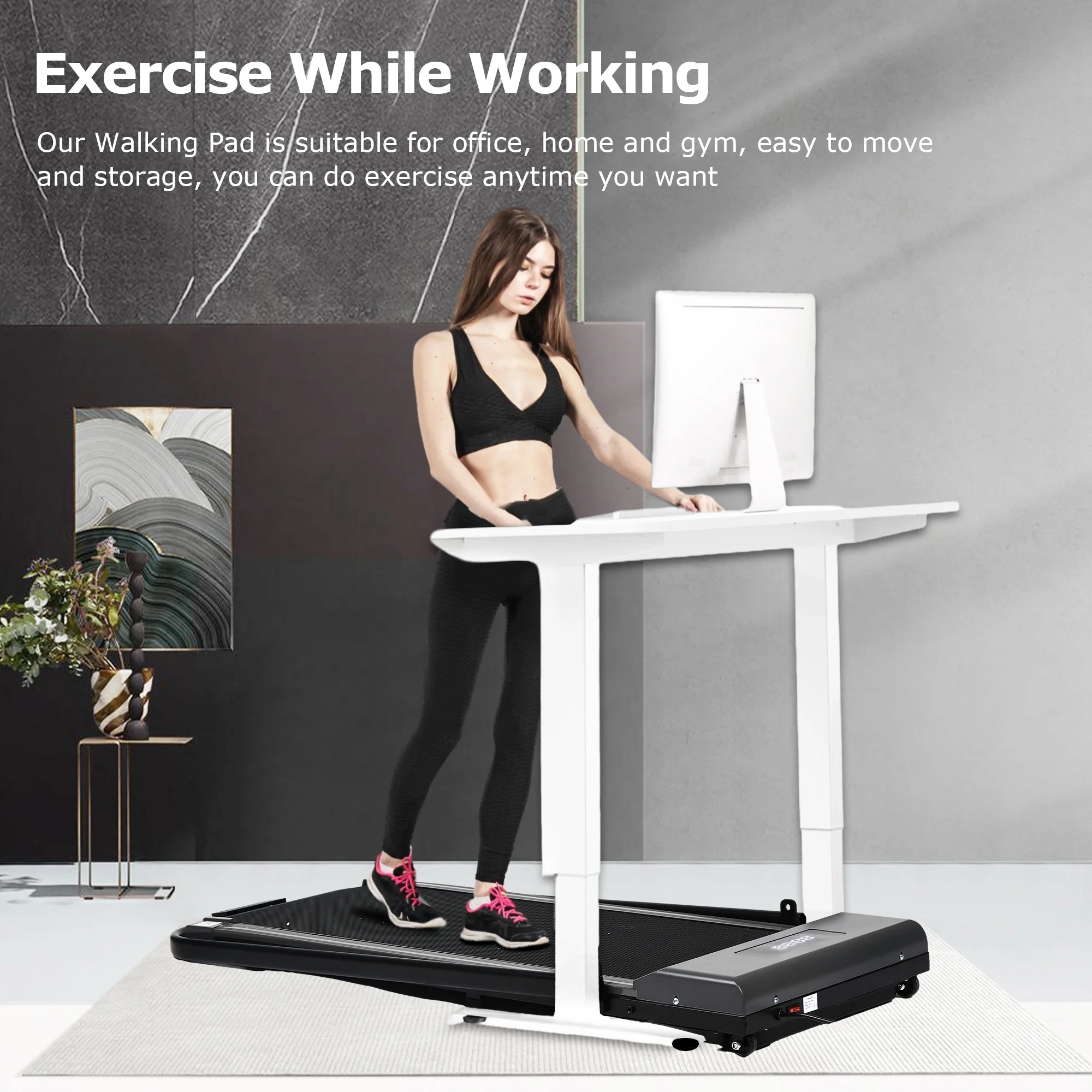 Tertran Walking Pad Under Desk Treadmill for Home Office, 2 in 1 Portable Walking Treadmill with Remote Control, Foldable Treadmill Walking Jogging Machine with LED Display - Gray - Womvr