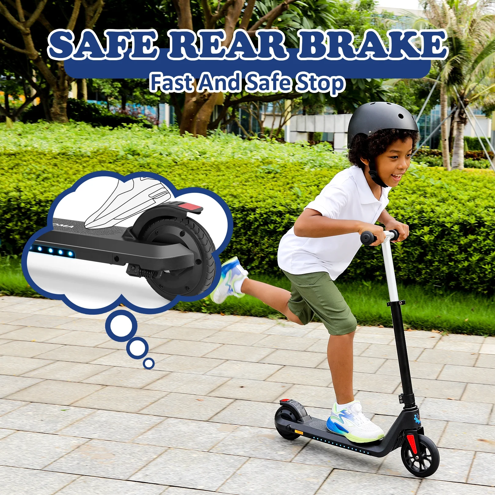 Caroma Kids Electric Scooter, 6+ Boys and Girls Safe Kick Scooter, Adjustable Speed and Handlebar - Womvr