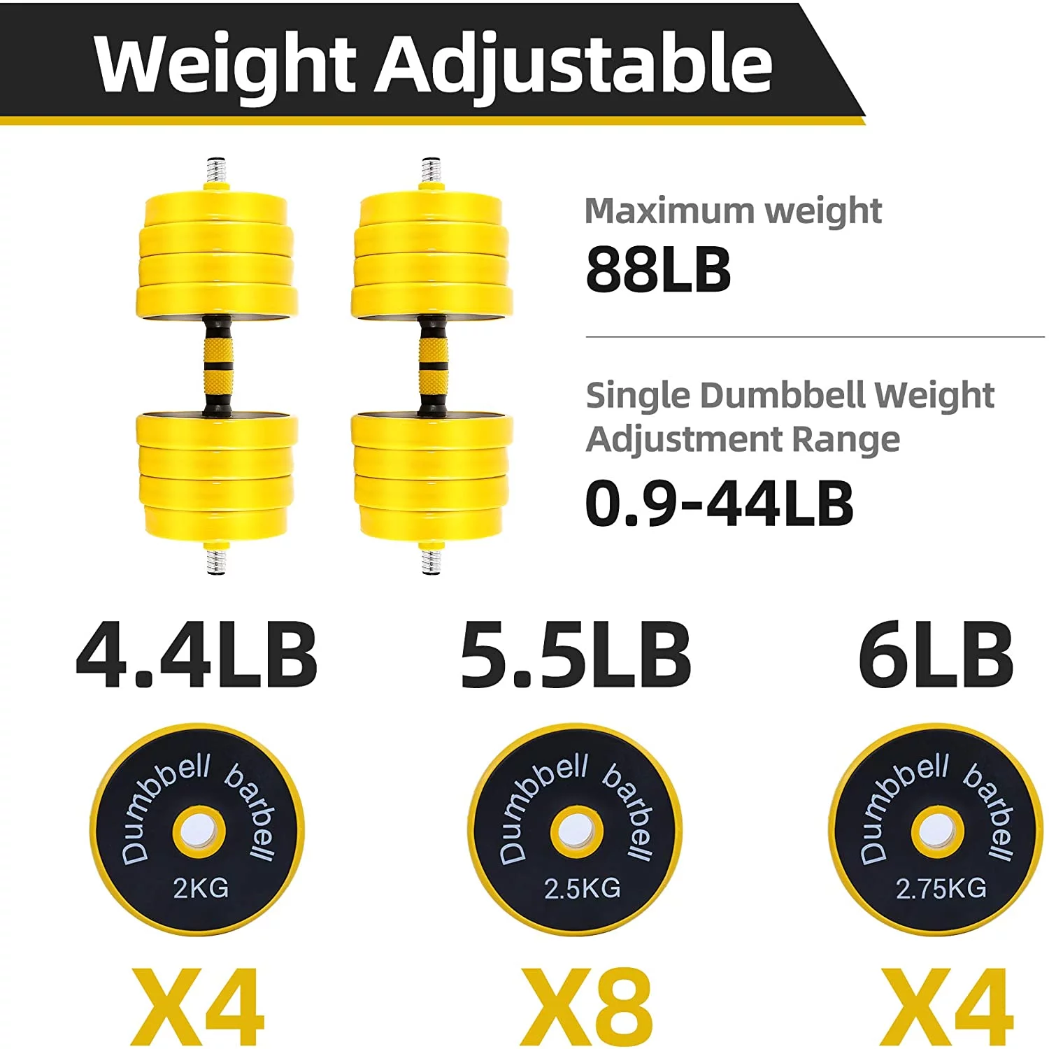 NiceC Adjustable Dumbbell Barbell Weight Pair, Iron Weight Plate, Free Weights 2-in-1 set, Non-Slip Neoprene Hand, All-purpose, Home, Gym, Office (22Lb Barbell or 11Lb Dumbbell Pair) - Womvr