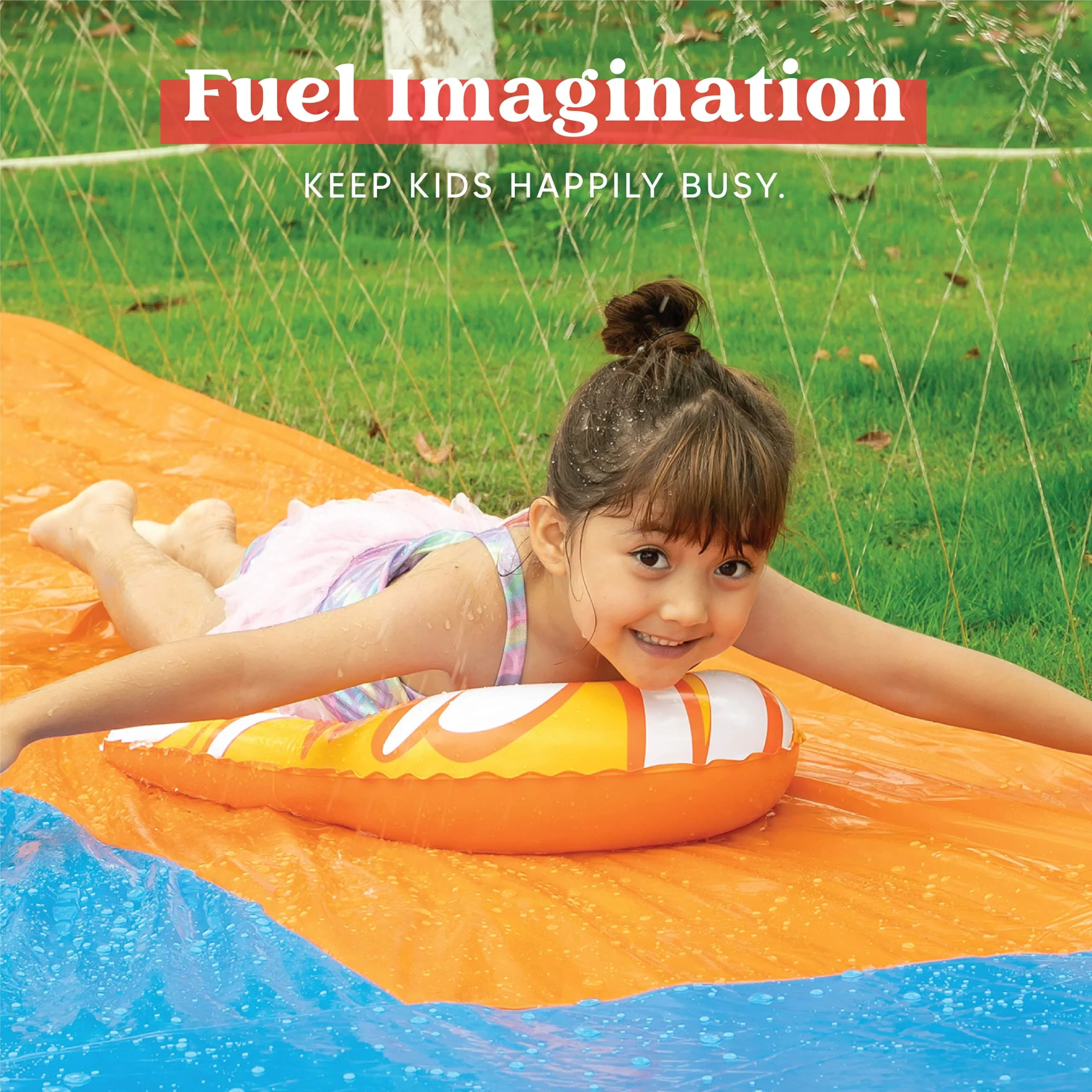 Syncfun 22.5ft Water Slides and 2 Bodyboards, Lawn Backyard Waterslides Water Toy with Build Sprinkler for Kids Outdoor Water Fun - Womvr