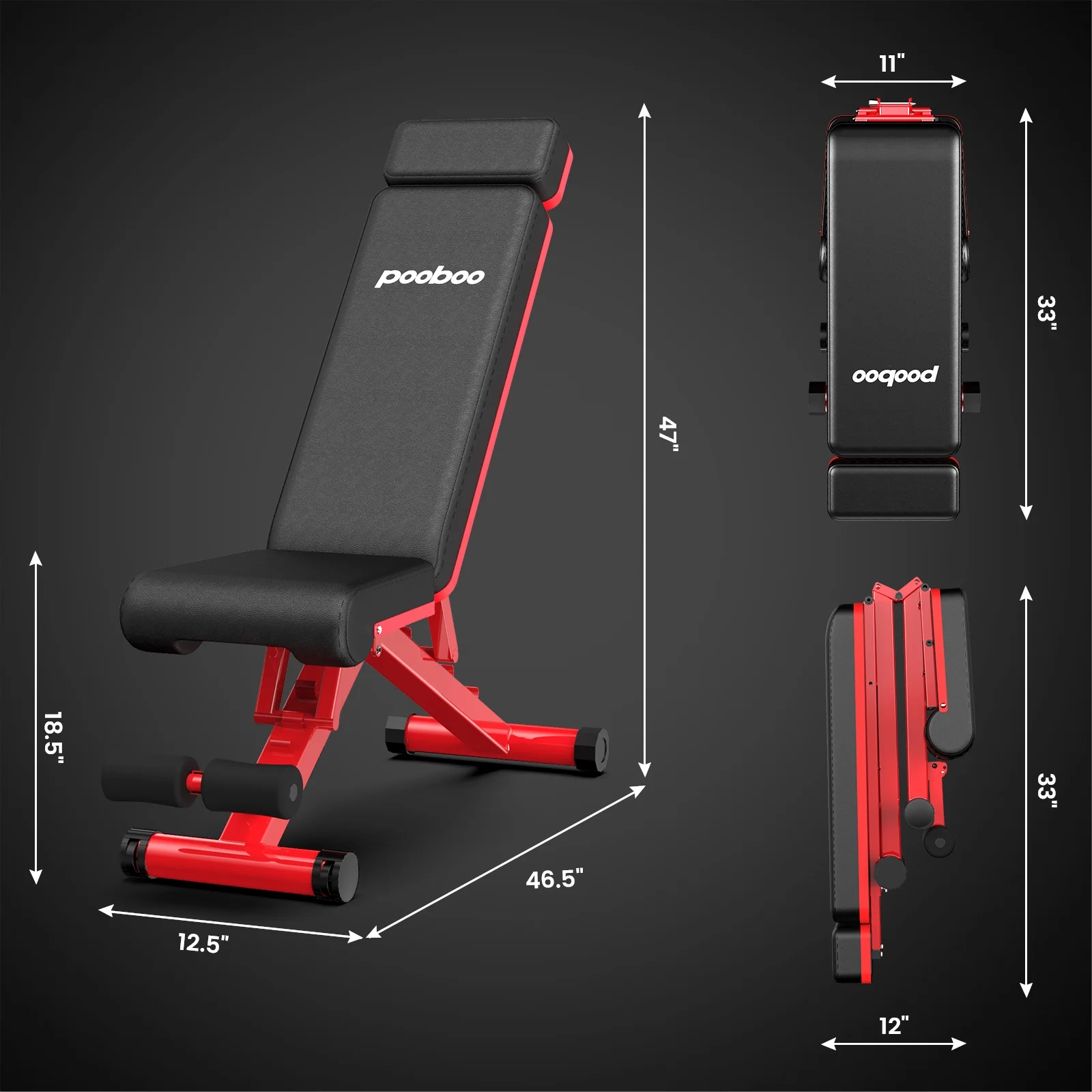 Pooboo Workout Bench Adjustable Weight Bench Strength Training Dumbbell Bench Indoor Folding Incline Bench with Extened Backrest Gym bench 660 lbs Capacity - Womvr