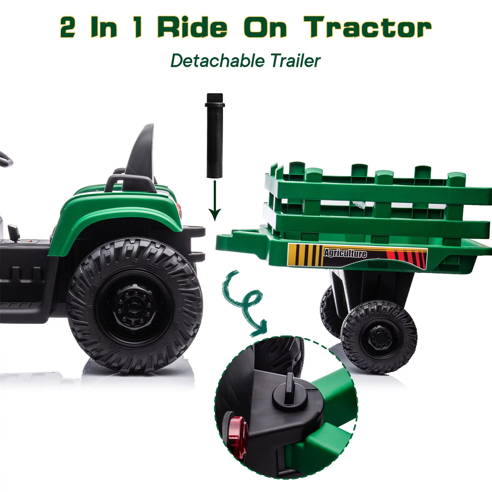 Outfunny 24V Ride on Toy for Big Kids, Powered Ride On Tractor with Trailer & Remote - Red - Womvr