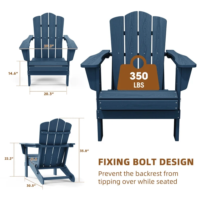 Outdoor Patio Folding HDPE Resin Adirondack Chair, Red - Womvr