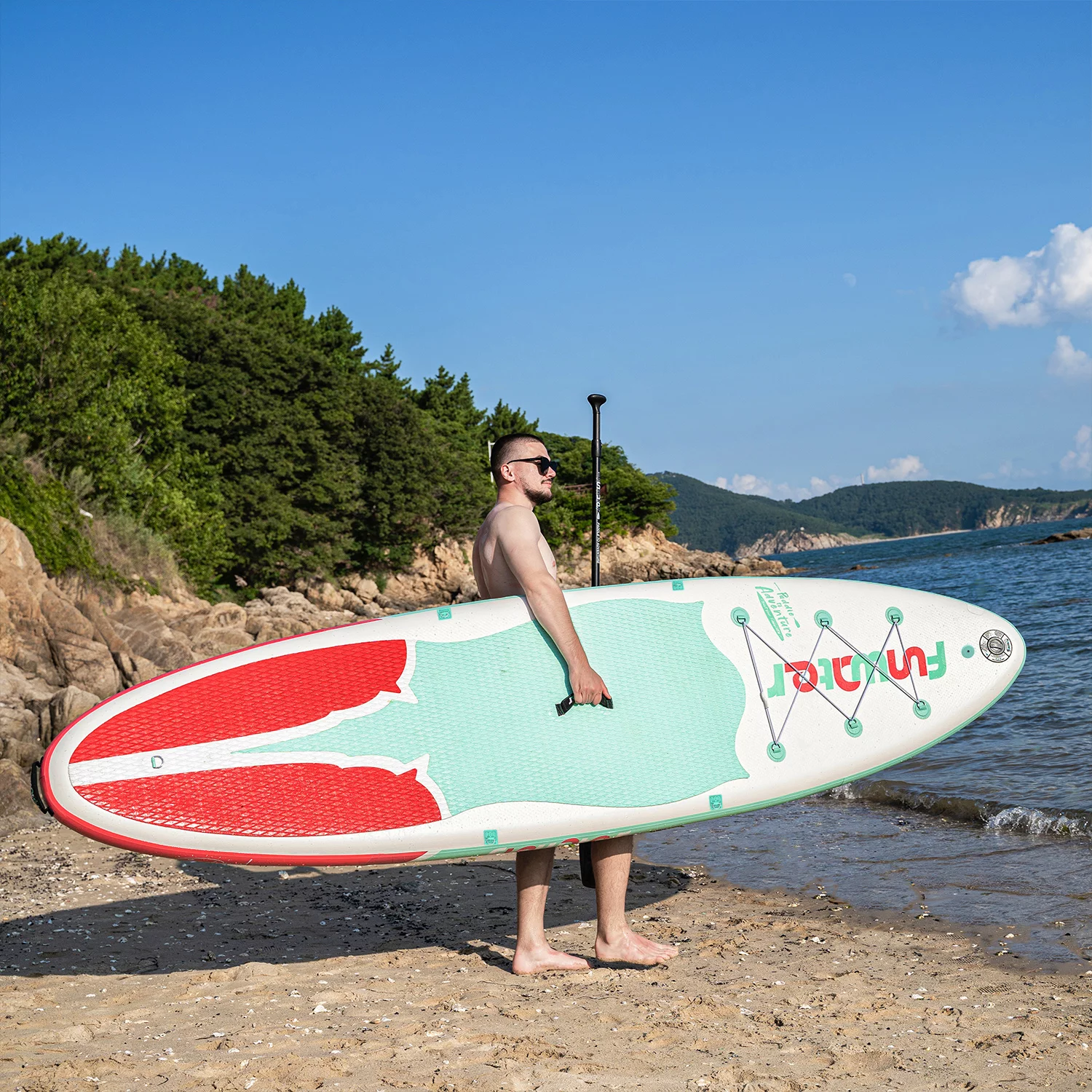 FUNWATER Inflatable Stand Up Paddle Board, SUP Light Blue pink Board 11'x33''x6'' (LxWxH), Premium Free Backpack and Paddle Fin Accessories - Womvr