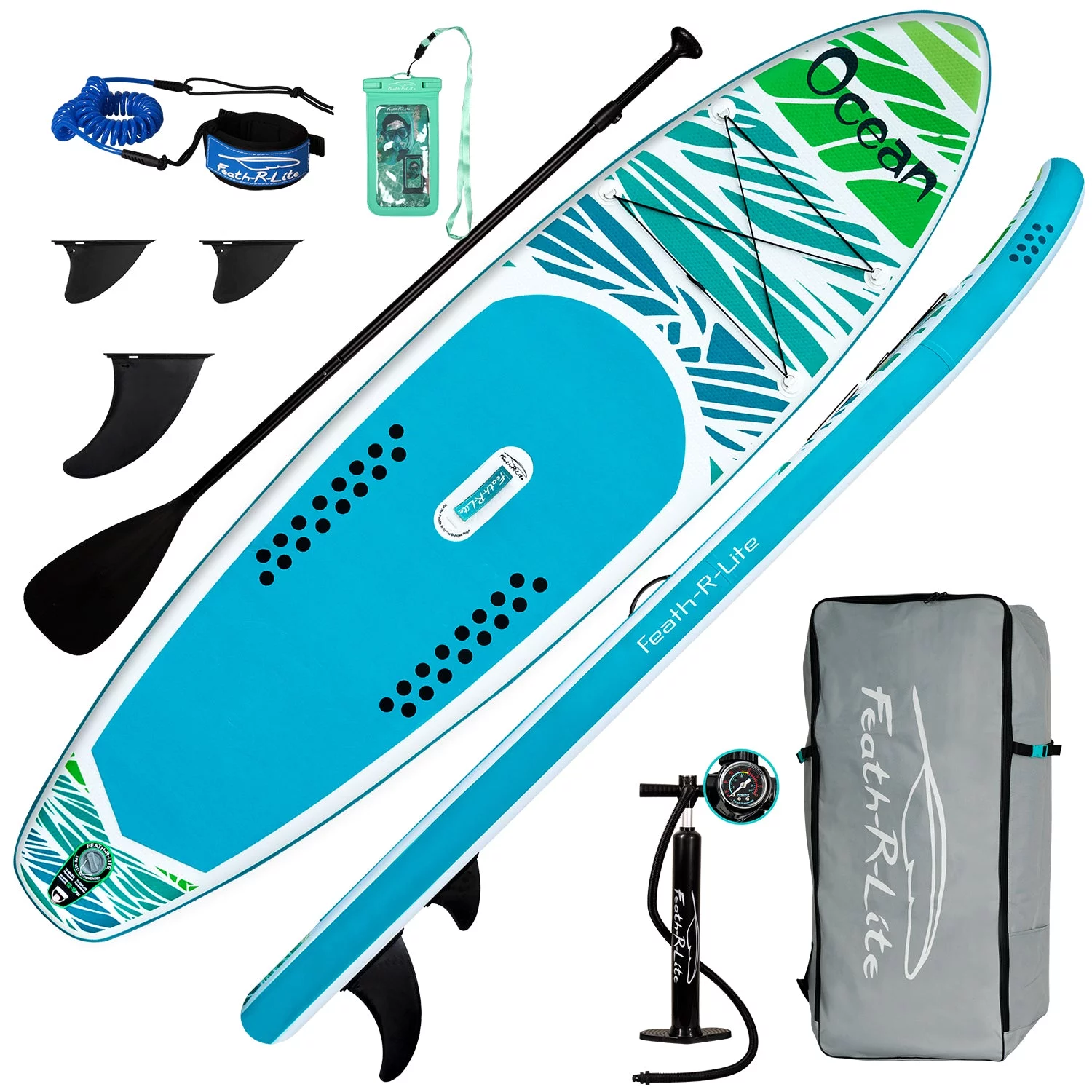 Feath-R-Lite Stand Up Inflatable Paddle Board, Sup Light Green Paddle Board 10'5''x33''x6'' (L/W/H),Adjustable Paddle Backpack Pump Accessories - Womvr