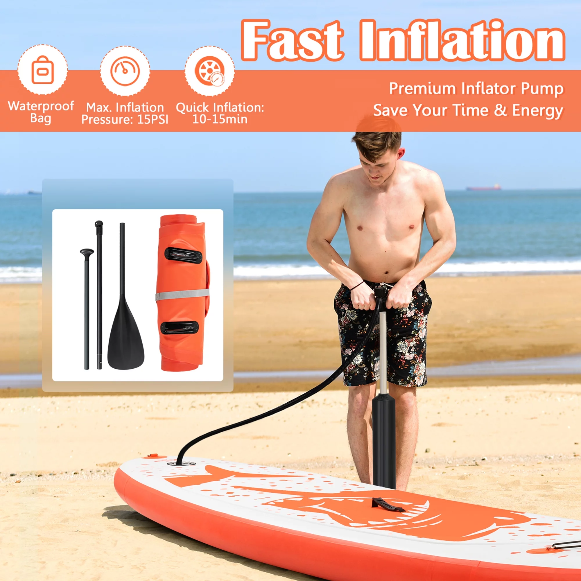 Gymax 11' Inflatable Stand-Up Paddle Board Non-Slip Deck Surfboard w/ Hand Pump - Womvr
