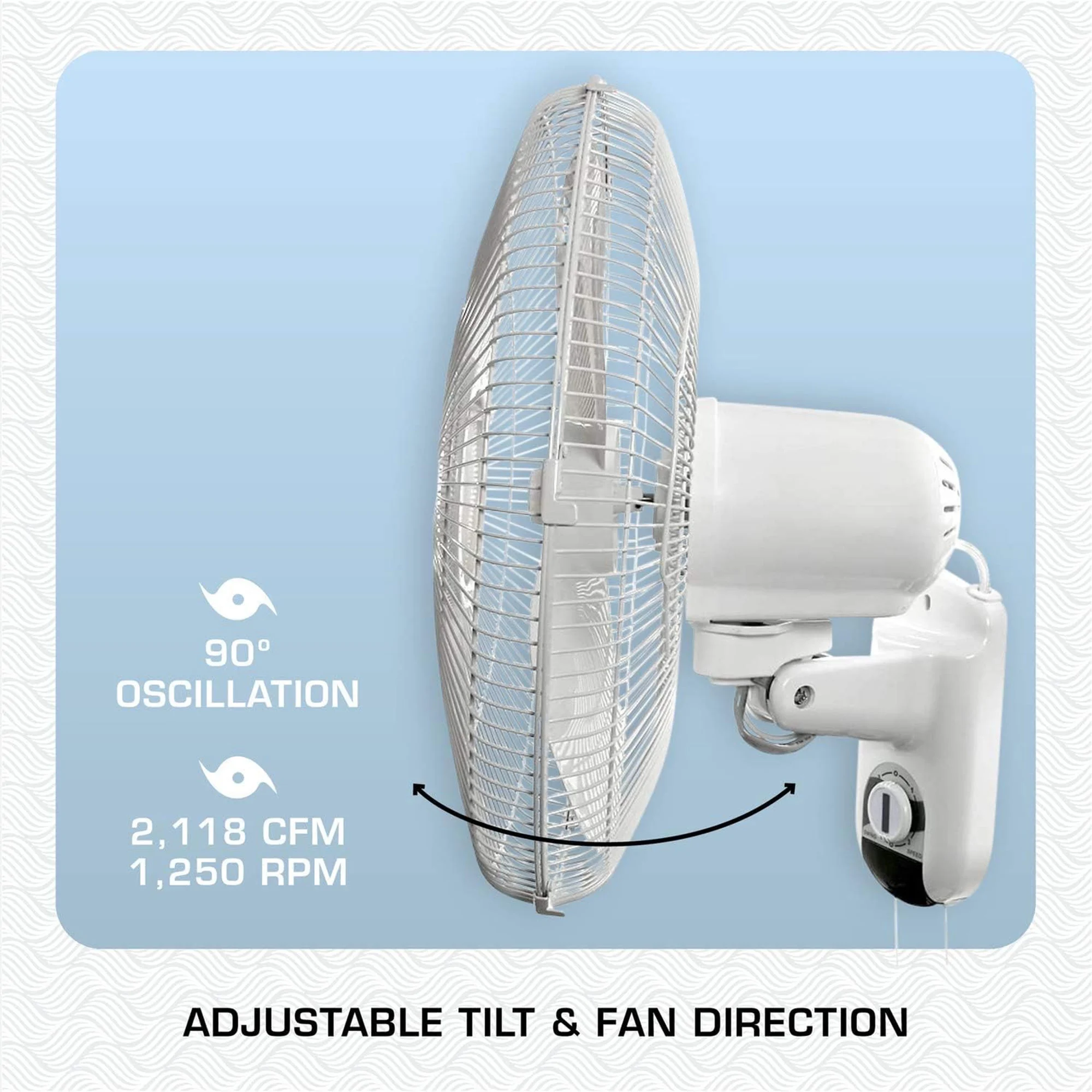 Hurricane Supreme 18 Inch Oscillating Wall Mount Fan, White - Womvr