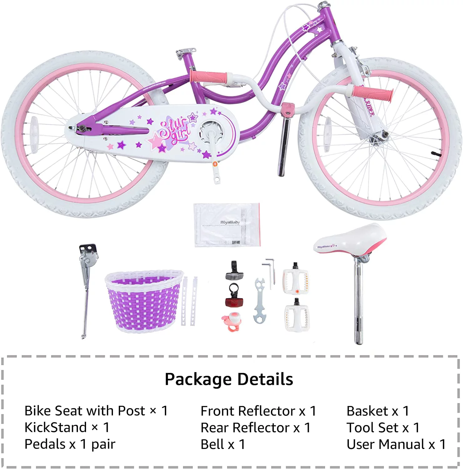 RoyalBaby Stargirl Kids Bike 20 Inch Girls Bicycle for Children with Kickstand Basket Blue - Womvr