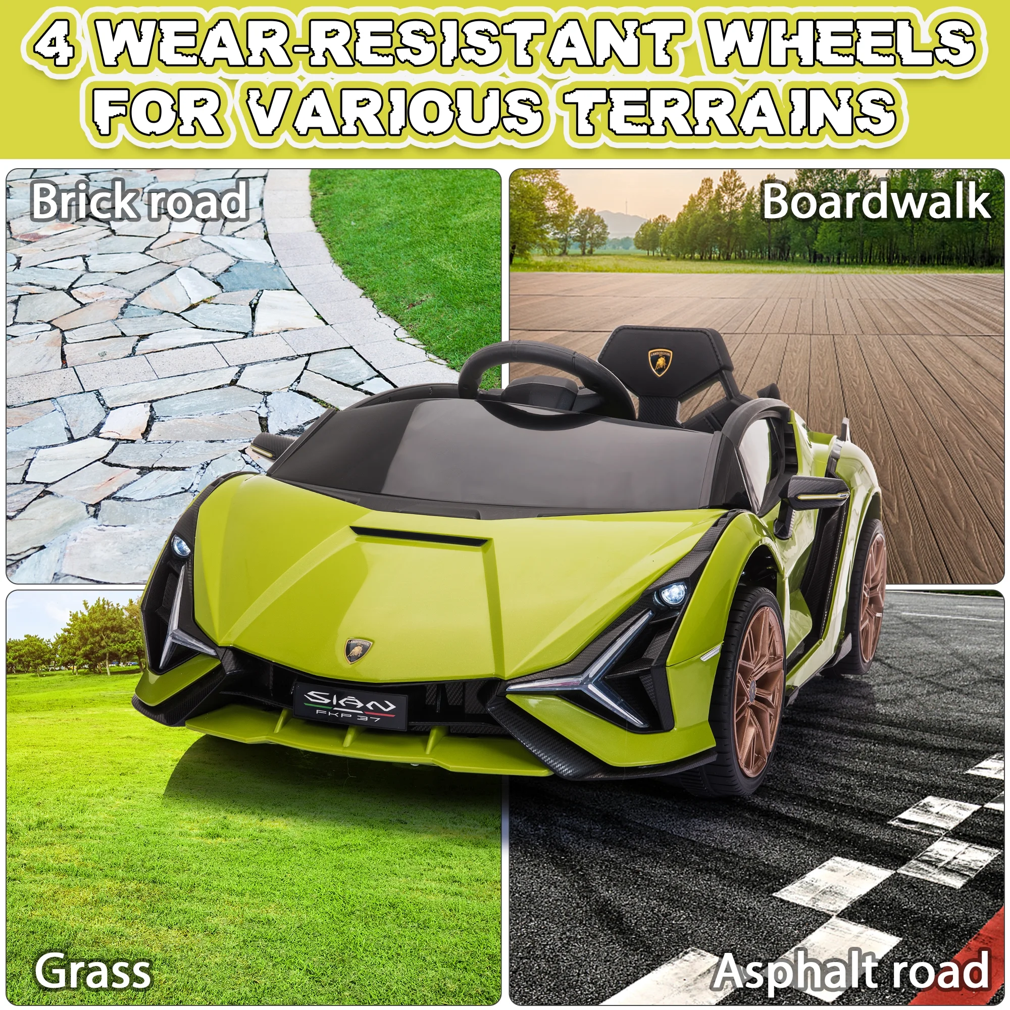 TOBBI 24V Lamborghini STO Licensed Kids Ride on Drift Car Gray Electric Car W/Remote Control LED Lights, up to 10 mph - Womvr