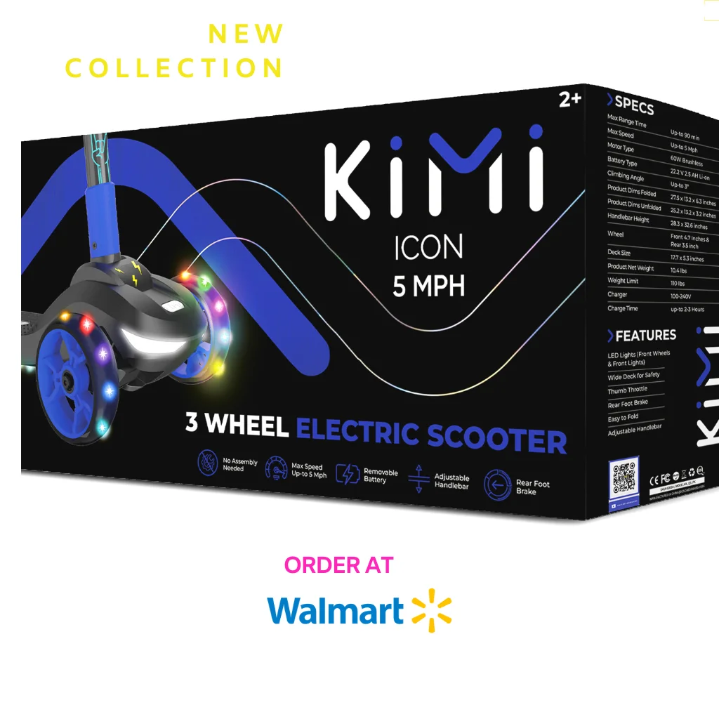 Kimi Kids 3-Wheel Electric Scooter, Ages 2-9, 5Mph, Lights, 10 Miles Range - Womvr