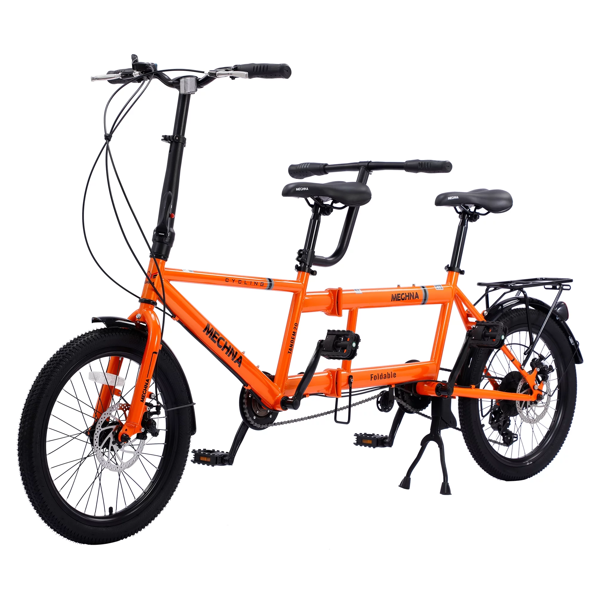Meghna Tandem Bike 20 inches Wheels 2-Seater Shimano 7 Speed Folding Tandem Adult Beach Cruiser Orange - Womvr