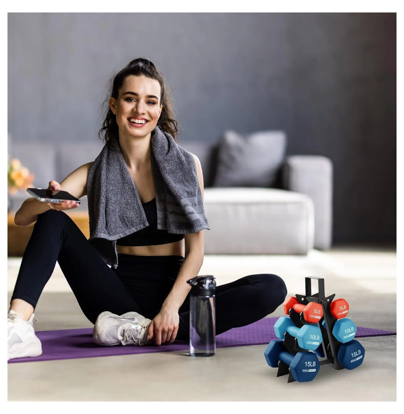 2, 3, 5, 8, and 10 Pound Neoprene Dumbbell Hand Weight Set with Rack - Womvr