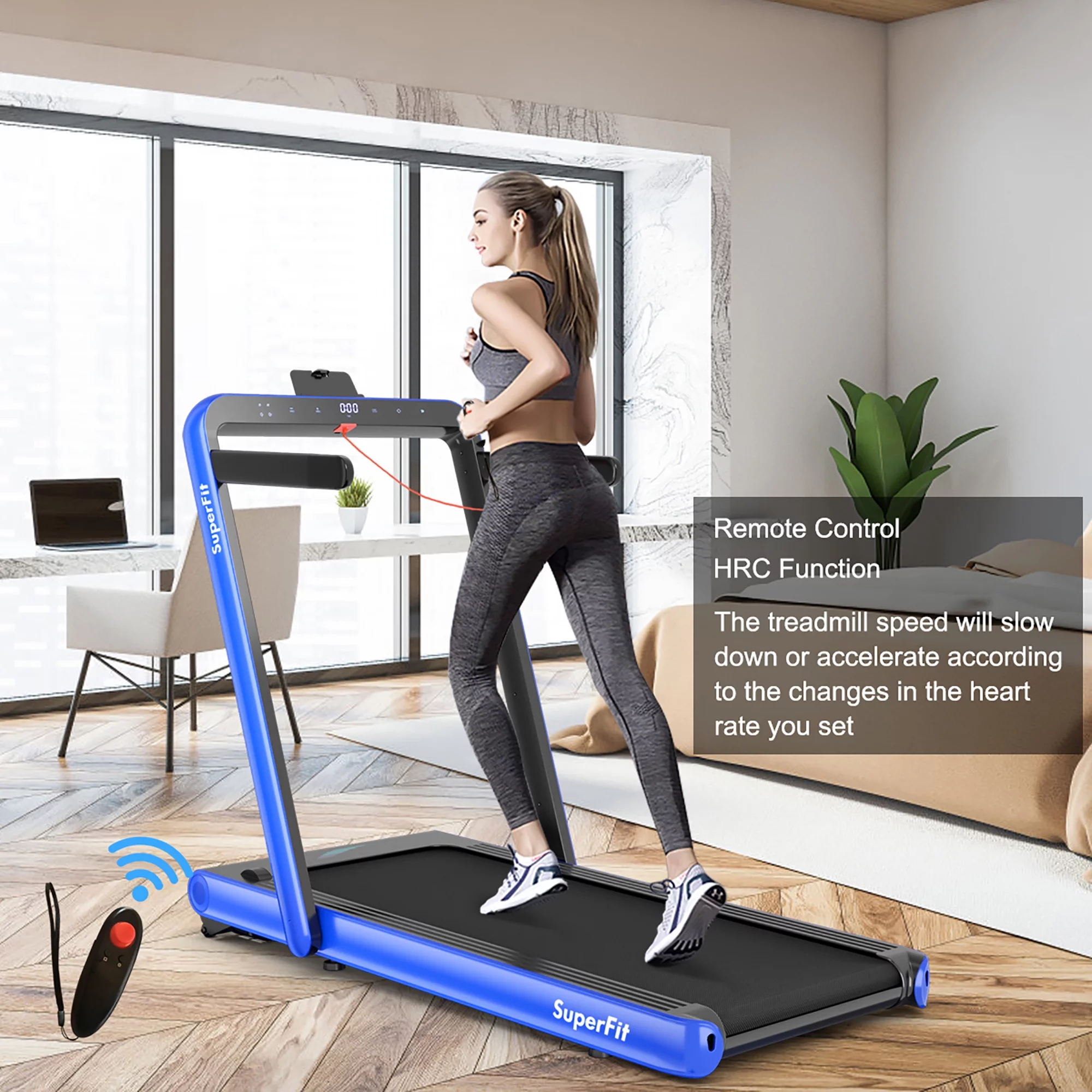 SuperFit 4.75HP 2 In 1 Folding Treadmill W/Remote APP Control White - Womvr