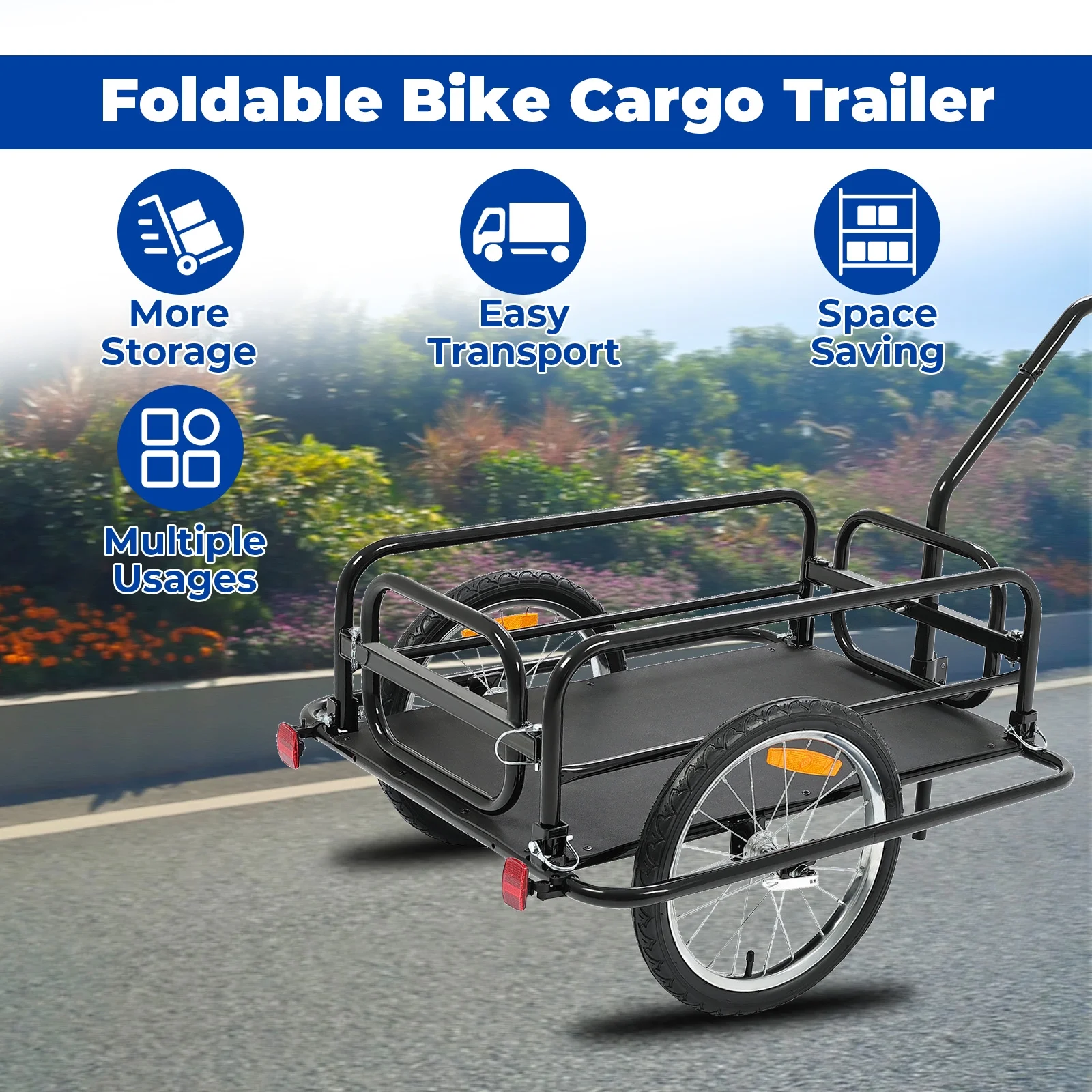 KOJEM Foldable Bike Cargo Trailer Bicycle Cargo Storage Cart 16'' Wheels Luggage Trailer with Hitch Bike Cart - Womvr