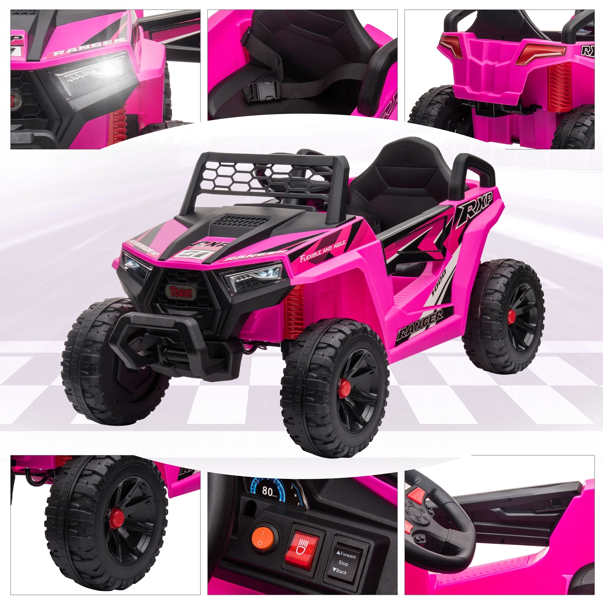 TOBBI 12V Kids Electric off-Road UTV Truck Car Battery Powered Ride on Toys for Girls with LED Headlights, Music, Horn - Womvr