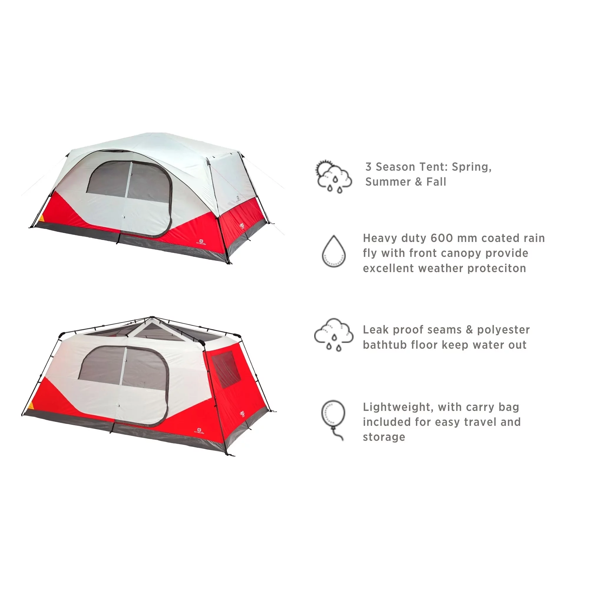 Outbound QuickCamp 6 Person Cabin Tent with Rainfly and Carry Bag, Blue - Womvr