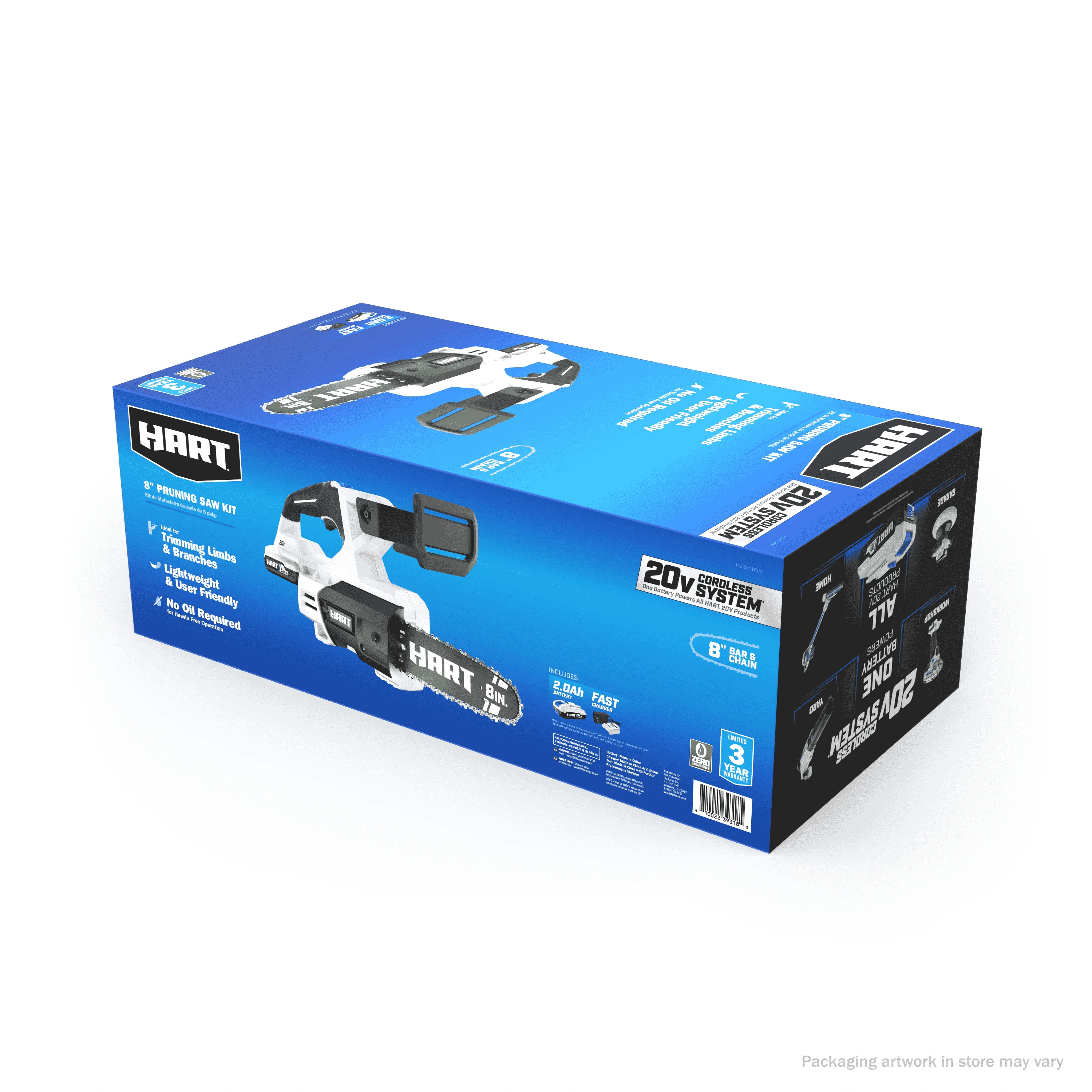 HART 20-Volt 8-inch Battery-Powered Pruning Chainsaw Kit, (1) 2.0Ah Lithium-Ion Battery - Womvr