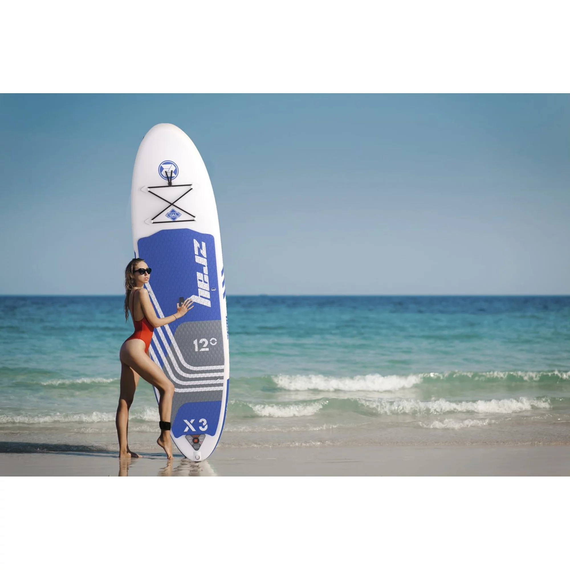 Zray 12 Foot X-Rider Epic X3 Inflatable SUP Paddle Board Kit, Blue/White - Womvr