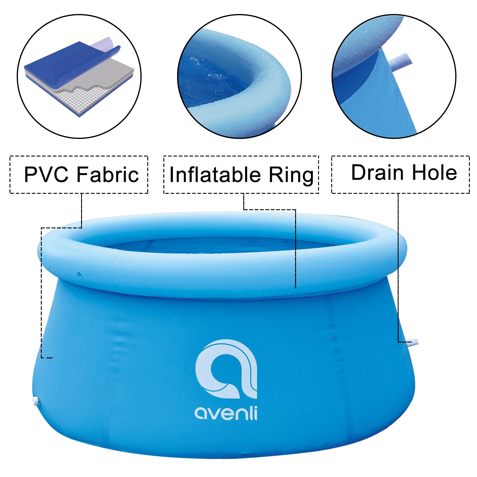 Honeydrill Above Ground Swimming Pools, Inflatable Top Ring Round Pool, Blue (10 ft x 30 in) - Womvr