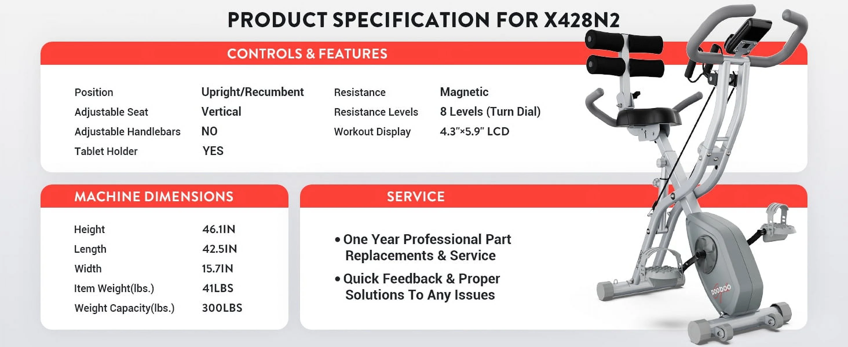 Pooboo 4in1 Foldable Exercise Bike Indoor Cycling Bike Magnetic Stationary Bike Exercise Bike 300lbs - Womvr