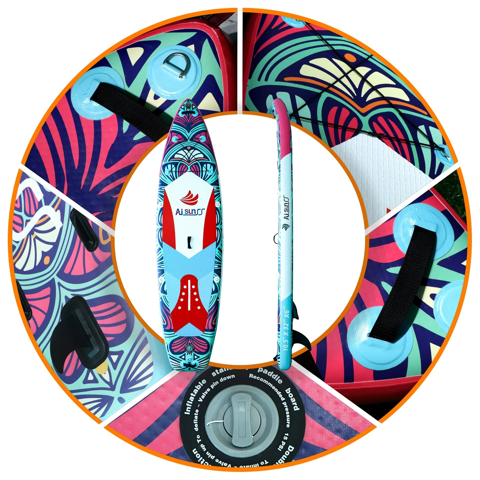 AISUNSS Inflatable Paddle Board Stand up Paddle Board SUP .Accessories Include Non-Slip mat, safety Leash, Waterproof Phone Bag, Double Action Pump, Adjustable Aluminum Paddle - Womvr