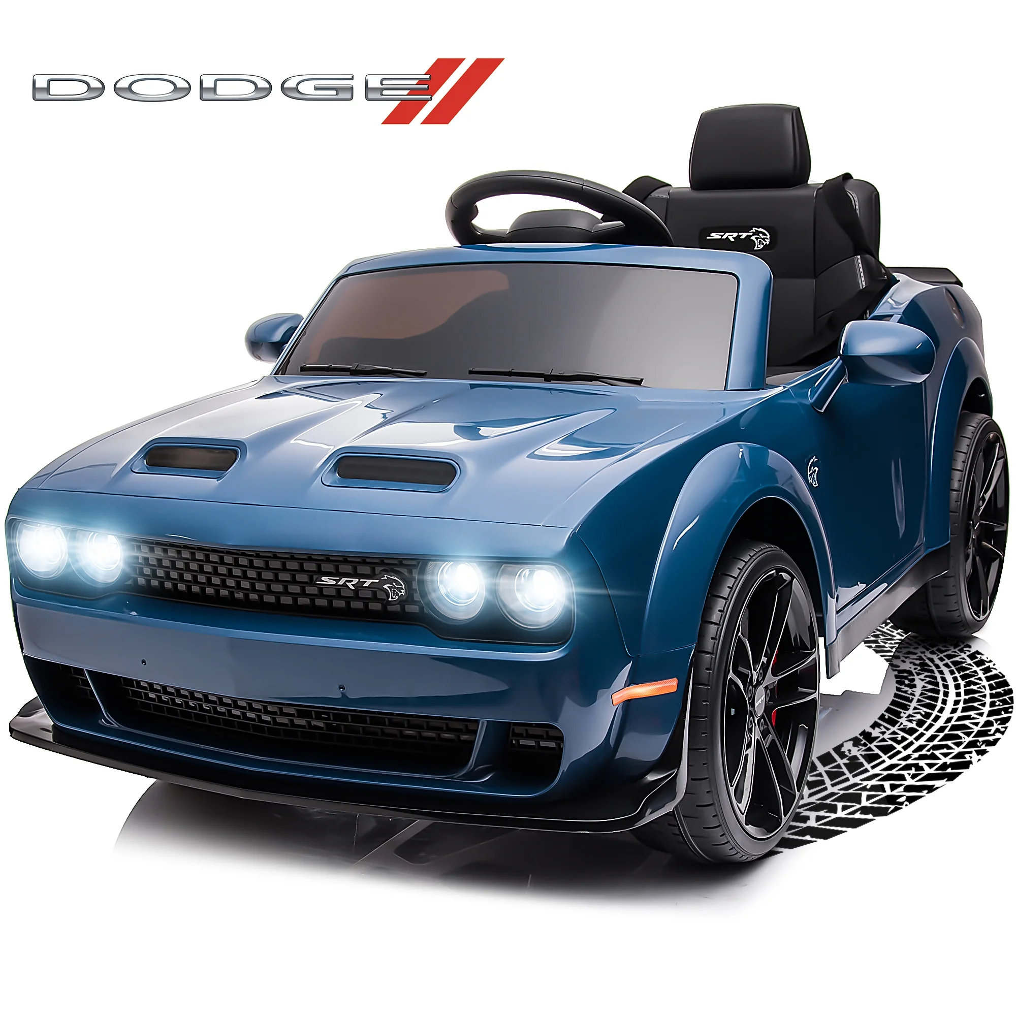 Dodge Challenger 12 V Powered Ride On Car with Remote Control, SRT Hellcat Toys for Kids, Black - Womvr