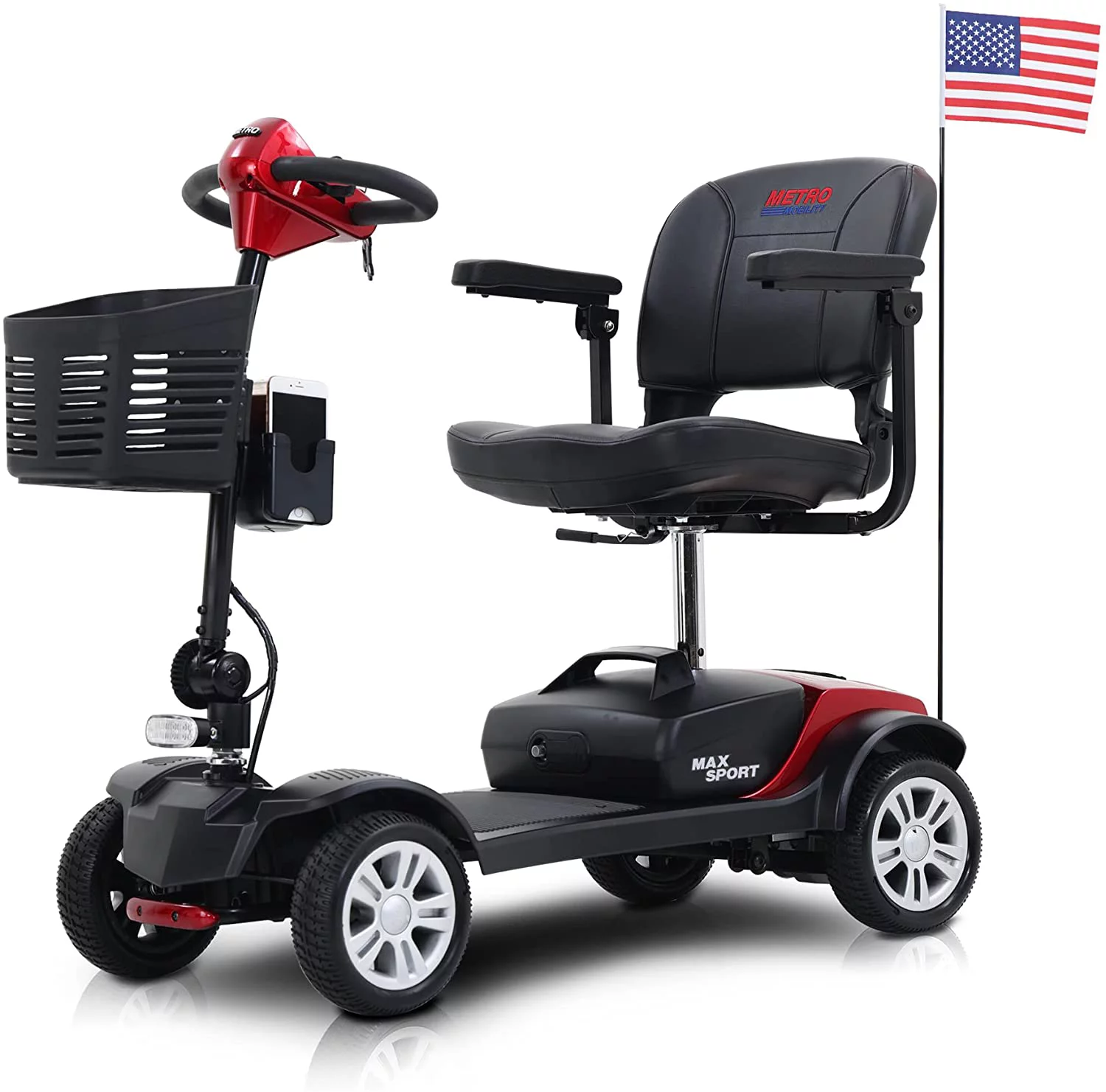 4 Wheel Mobility Scooters- Folding Electric Powered Wheelchair Device for Seniors Adults Elderly, Collapsible and Compact Heavy Duty Mobile for Travel with Basket (MAX Sport RED) - Womvr