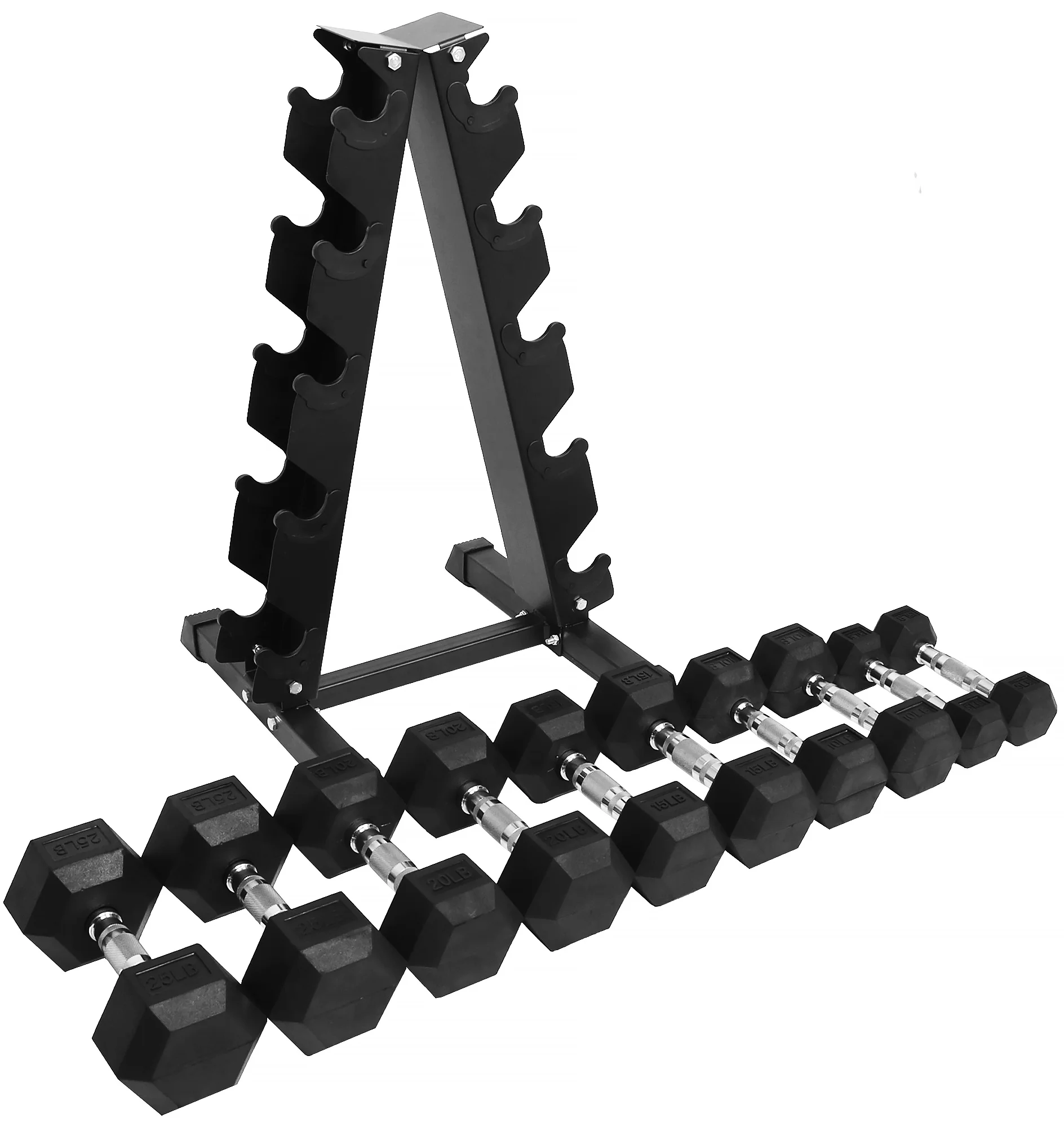 BalanceFrom 100LB Rubber Coated Hex Dumbbell Weight Set with A-Frame Rack, 5-20 lbs Pairs - Womvr