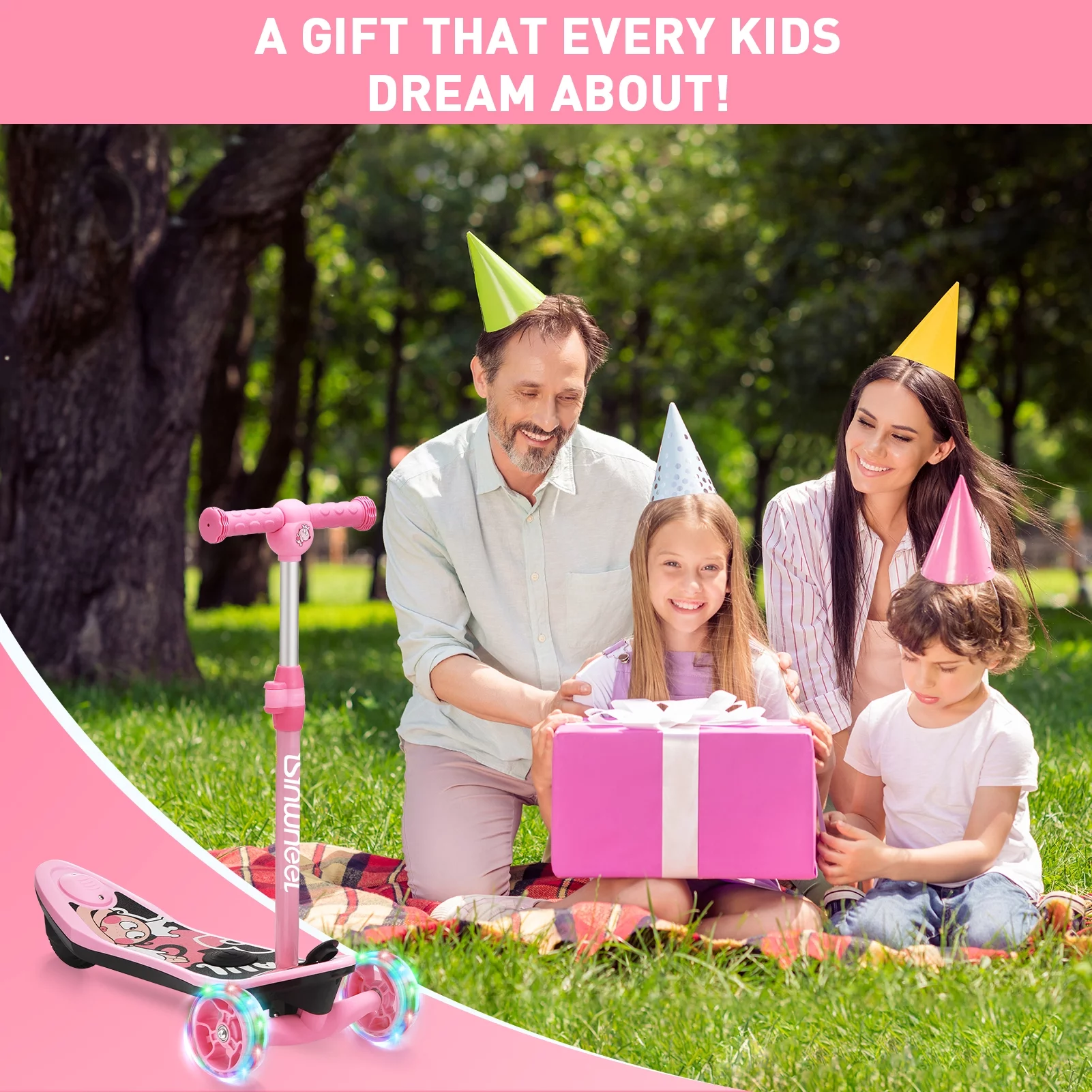 isinwheel Mini 2 in 1 Electric Scooter for Kids, 3 Wheel Electric Scooter, Height Adjustable Lean to Steer Kick Scooter with Flashing Wheels - Womvr