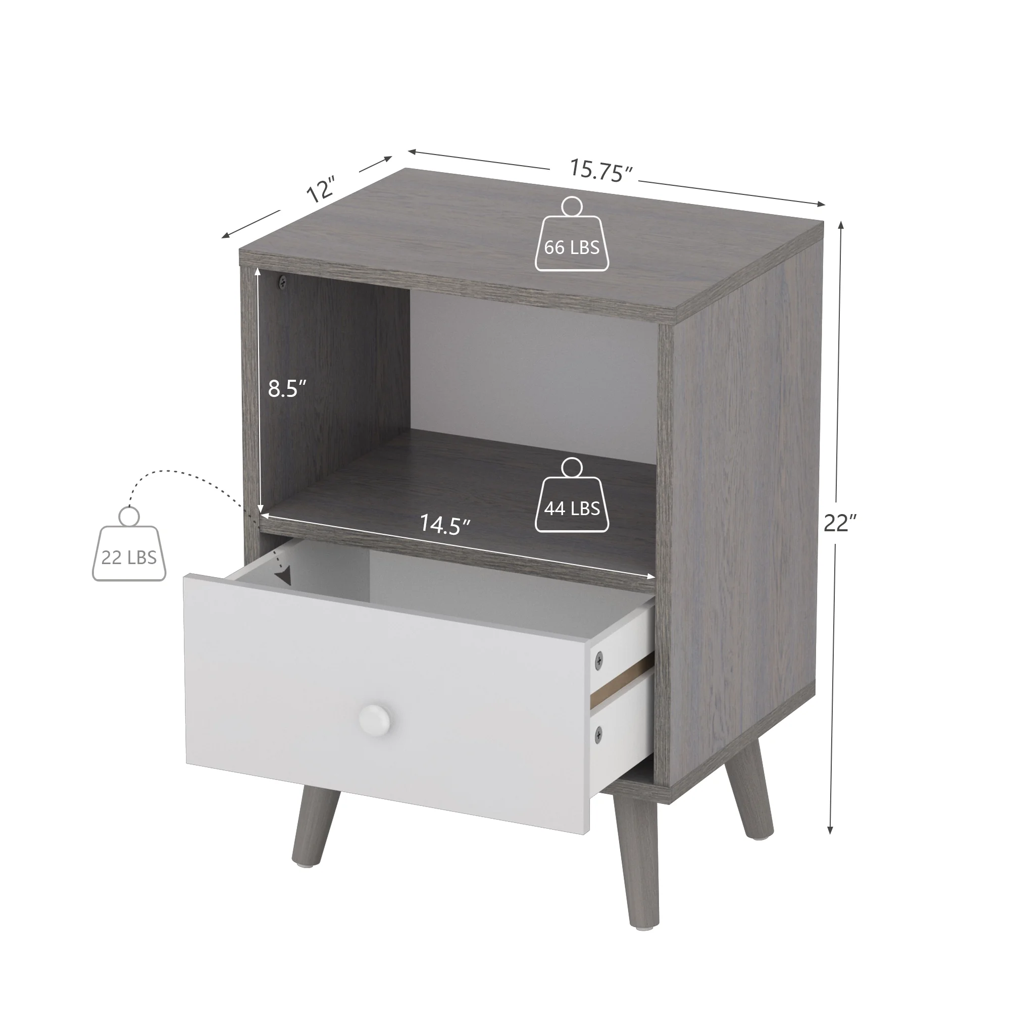 JAXPETY Nightstands Set of 2, Night Stand with 1 Drawer and Open Shelf Storage, End Table, Side Table, for Bedroom, Living Room, Natural Wood & White - Womvr