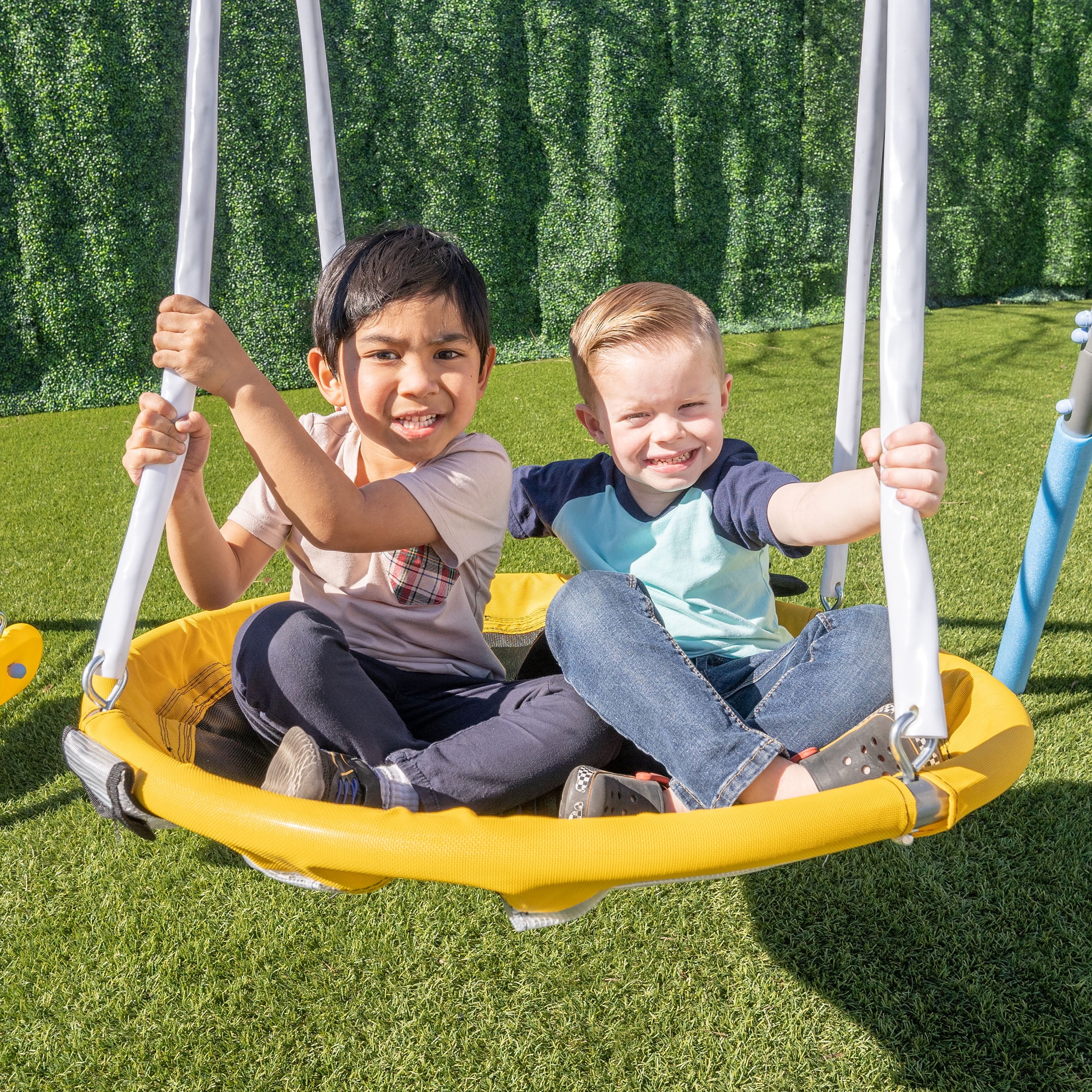 Sportspower Comet Metal Swing Set with LED Light up Saucer Swing, 2 Swings, and Lifetime Warranty on Blow Molded Slide - Womvr