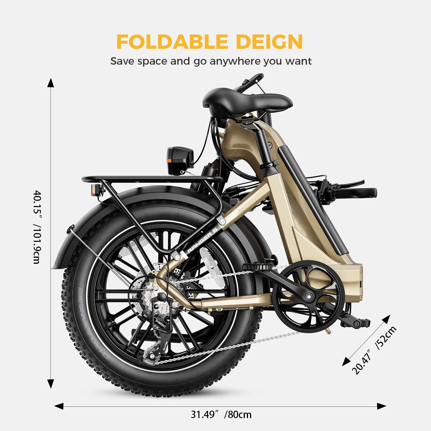 Yoloway Ranger S Folding Electric Bike, Foldable Electric Bicycle with 48V 14.4AH Removable Battery, 20