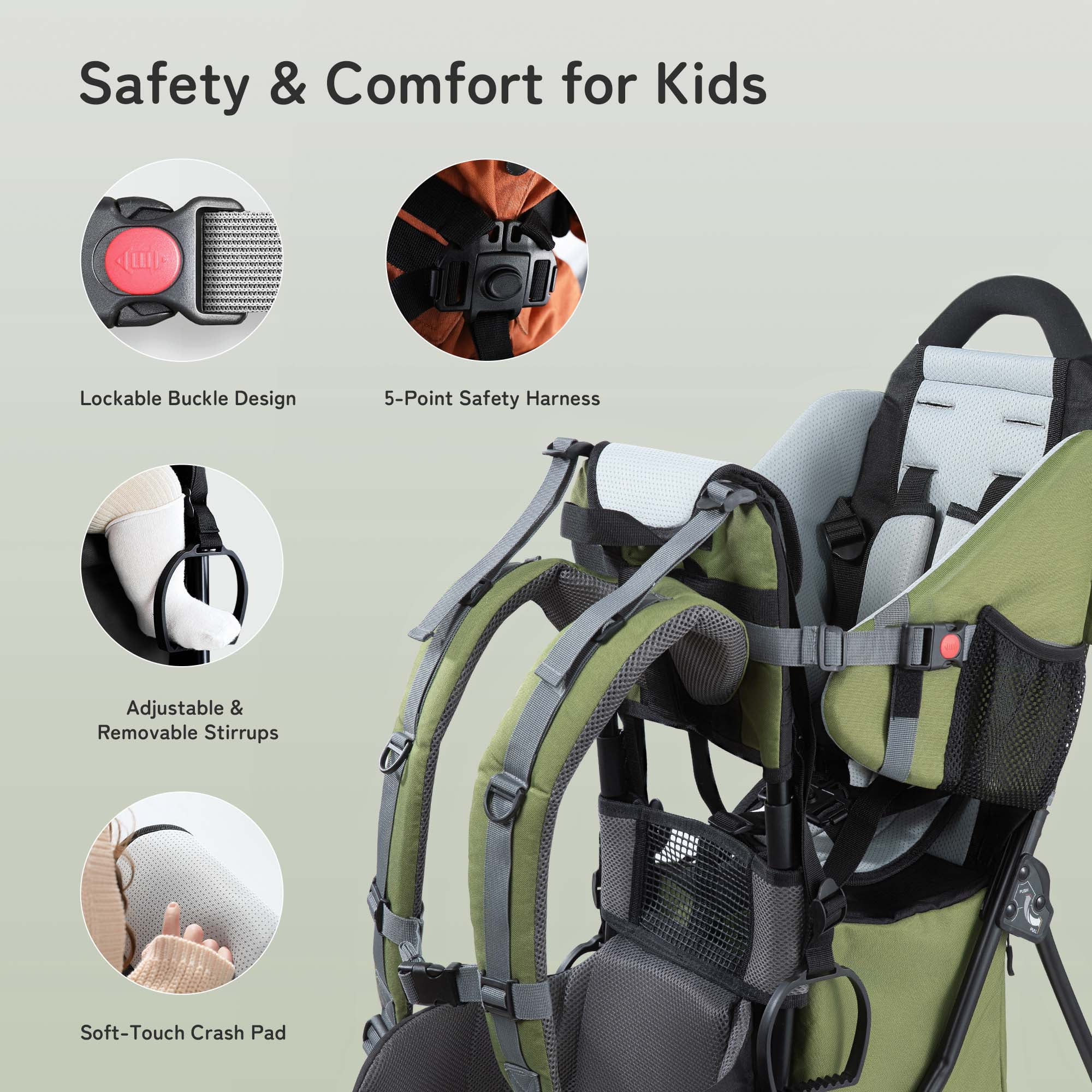 Besrey Baby Hiking Backpack Carrier for Toddlers, Waterproof & Lightweight Outdoor Child Back Frame, Black - Womvr