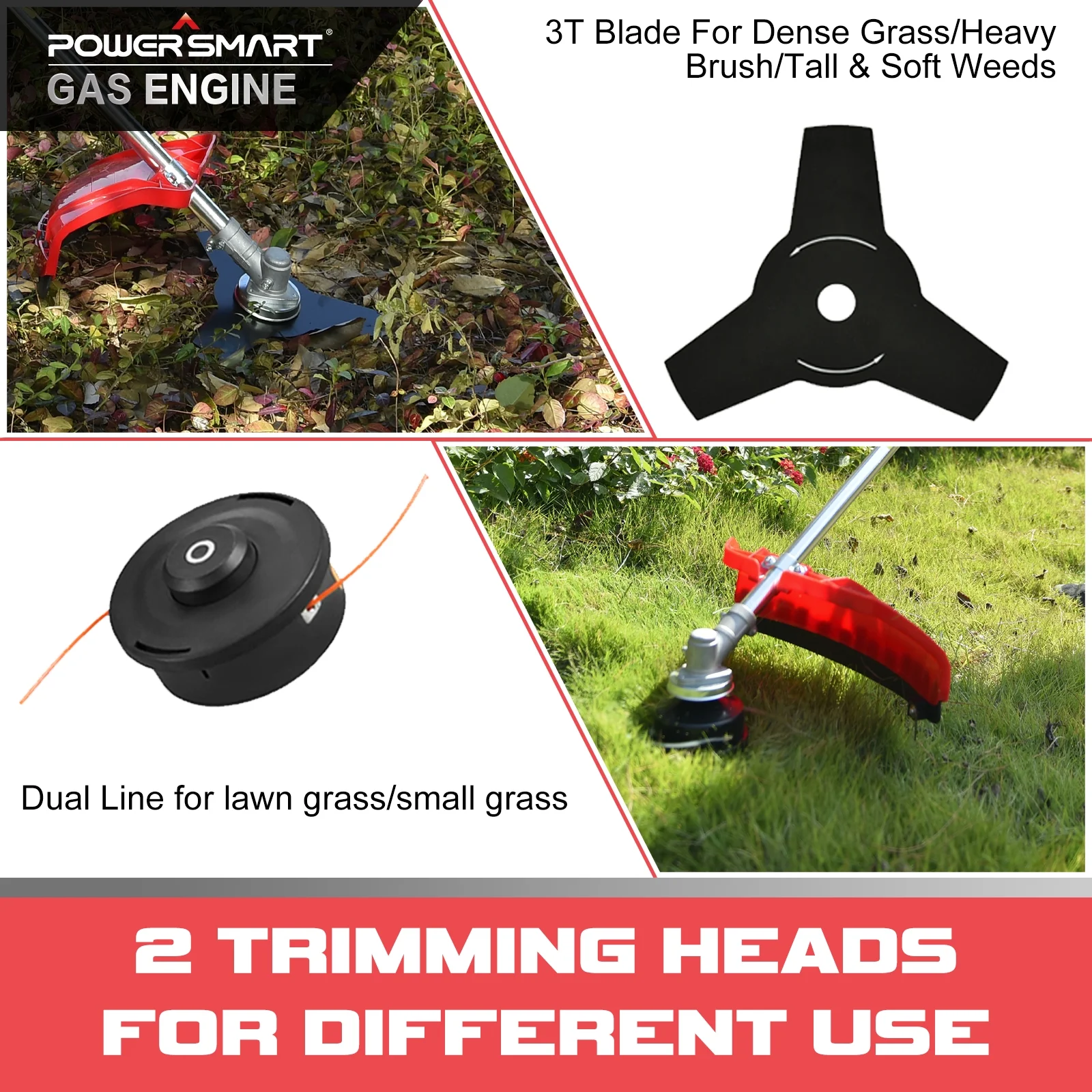 PowerSmart 2-Cycle 25.4cc 18lb Straight Shaft Gas String Trimmer Weed Wacker and Brush Cutter for Lawns and Grass - Womvr