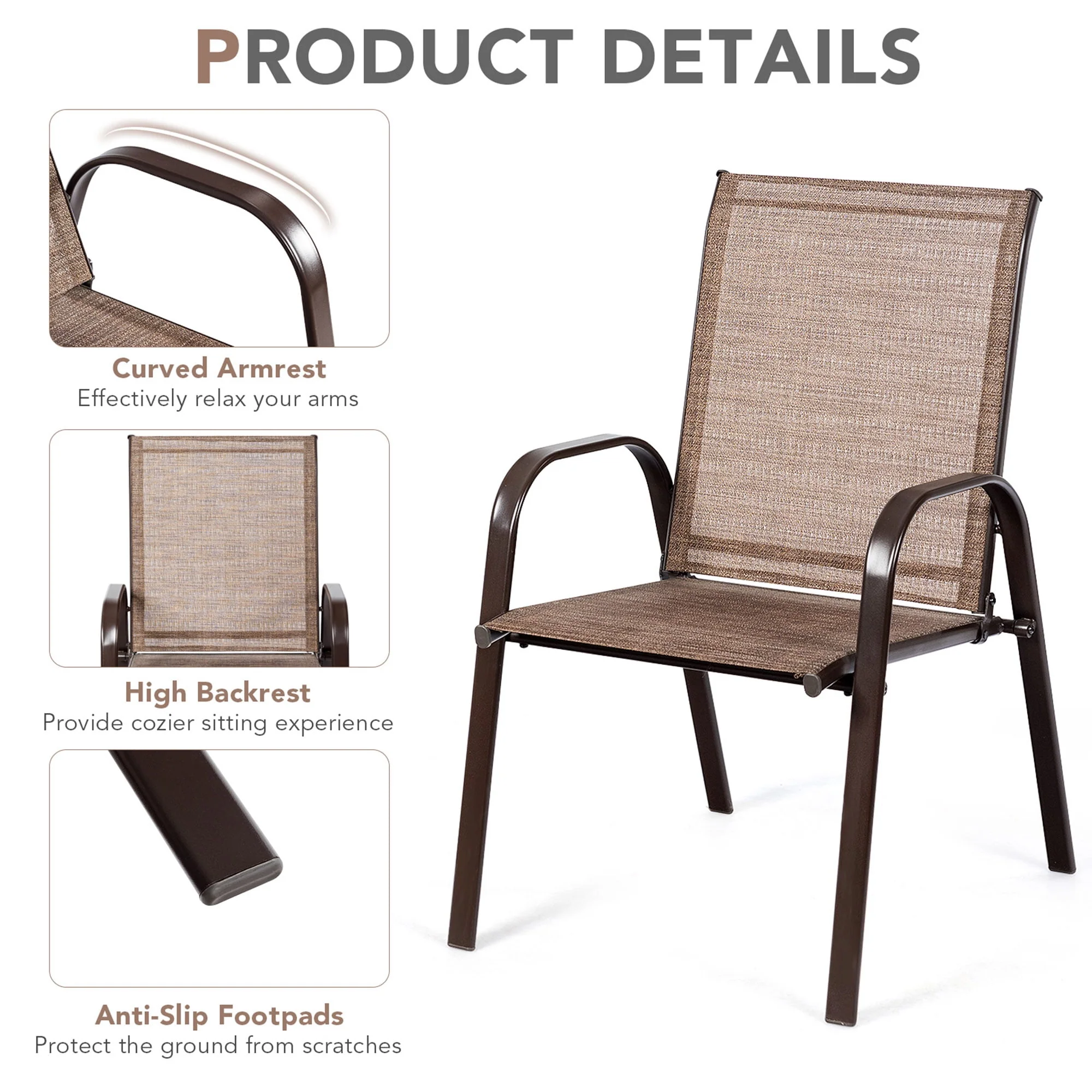 Gymax Set of 2 Patio Chairs Dining Chairs w/ Steel Frame Yard Outdoor Grey - Womvr