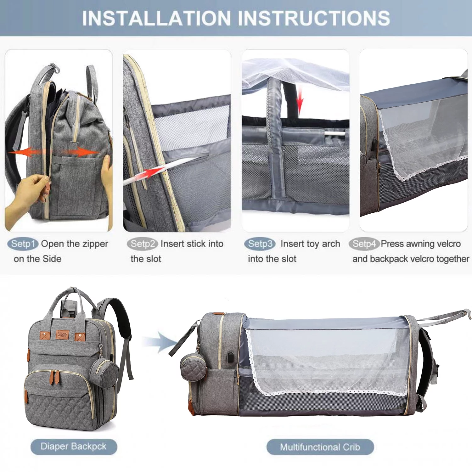 LarmTek Diaper Bag Backpack Travel Baby Changing Bags for Boys Girls Unisex - Womvr