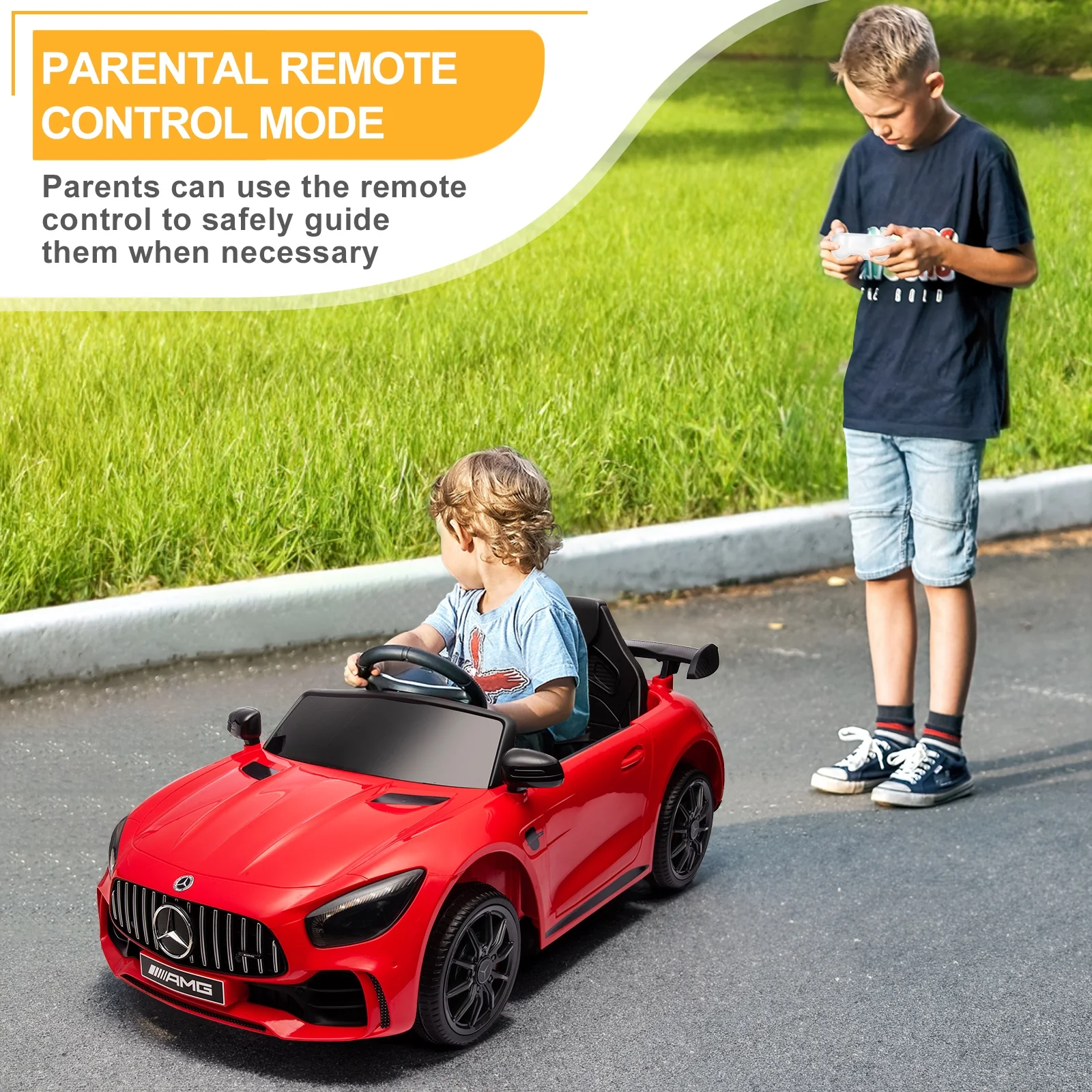 12V Ride on Car for Girls and Boys Licensed Mercedes Benz Electric Vehicle, MP3, Bluetooth, Ride On Toy for 3-5 Years Old, Red - Womvr